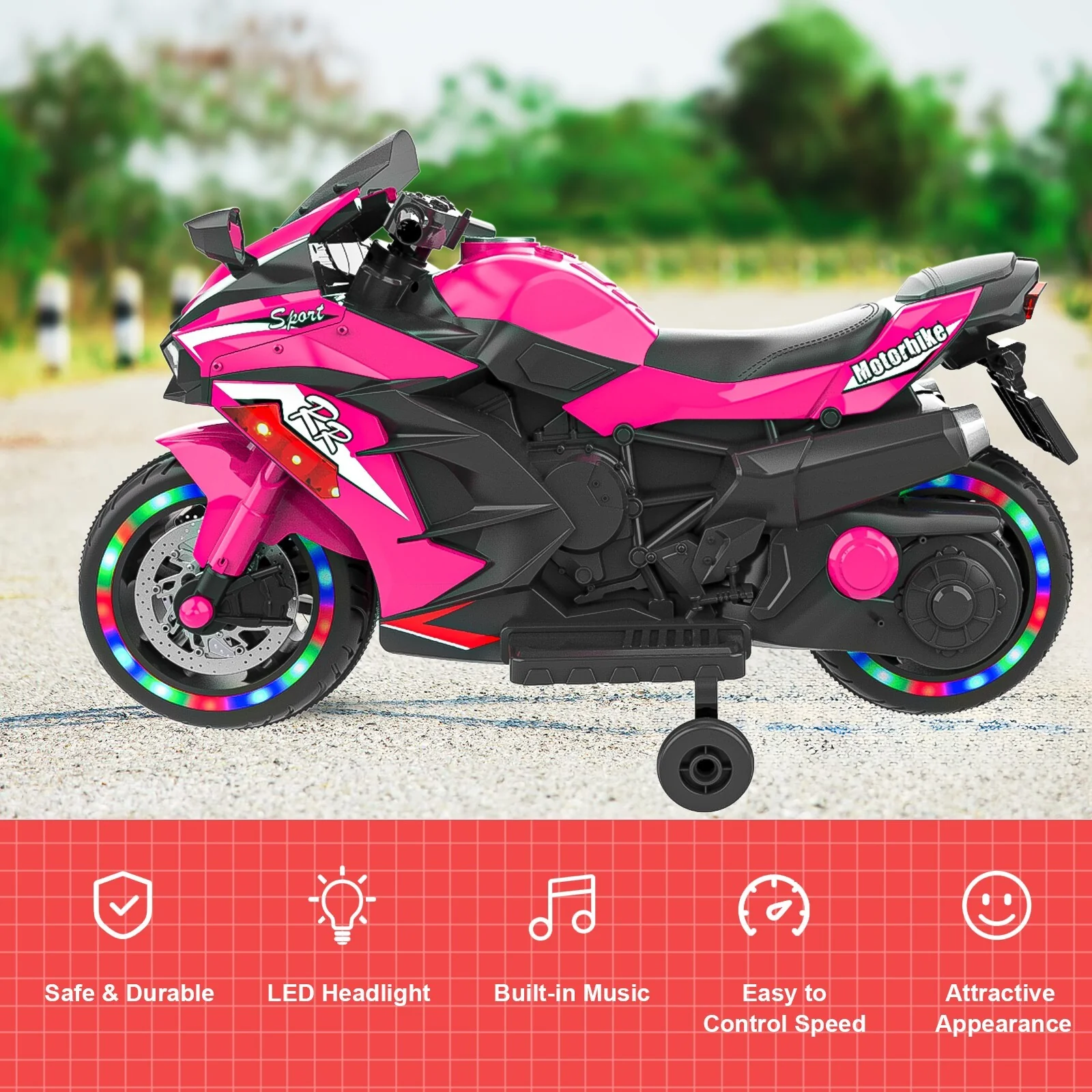 12V Electric Ride-On Motorcycle for Kids with Lights, Wheels, and Bluetooth Music - Image 3