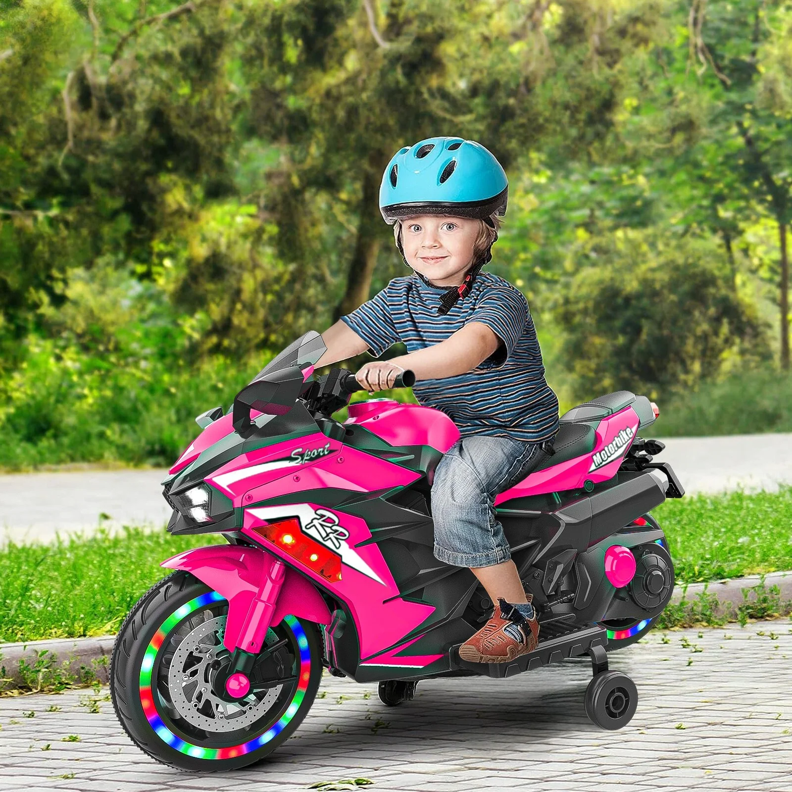 12V Electric Ride-On Motorcycle for Kids with Lights, Wheels, and Bluetooth Music - Image 9