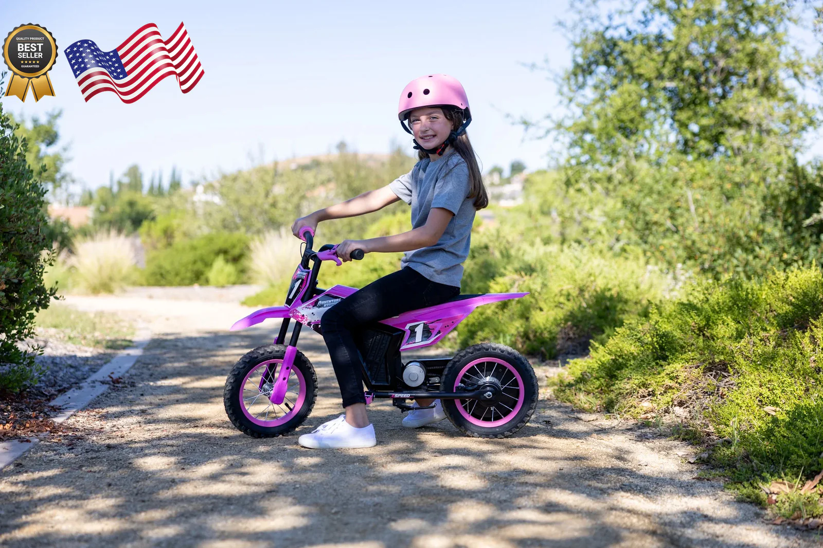 12V Electric Battery-Powered Pink Dirt Bike for Kids Ages 5 and Up - Image 7