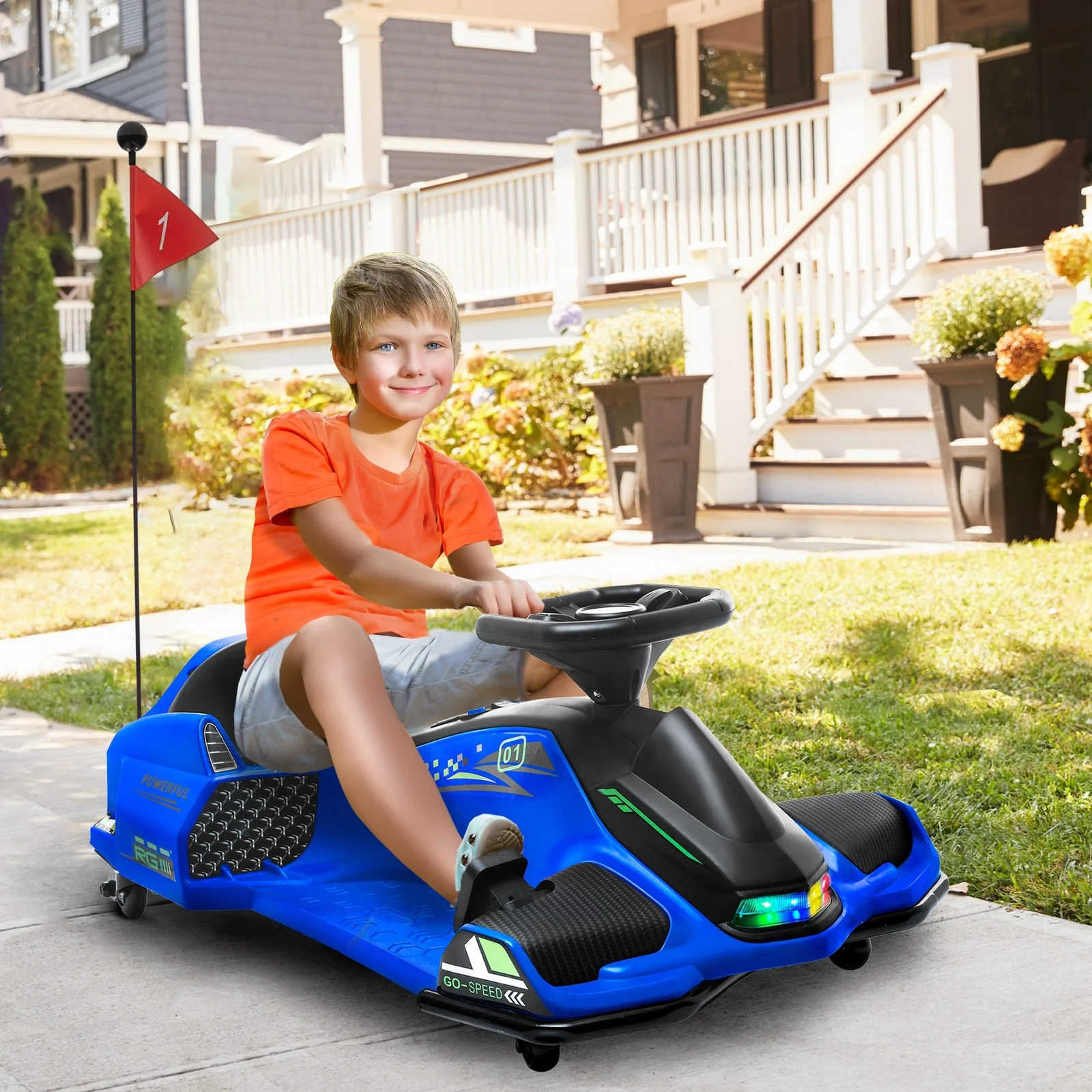 12V Electric Drifting Go-Kart with Slow Start, Music, and Lights in Blue - Image 12