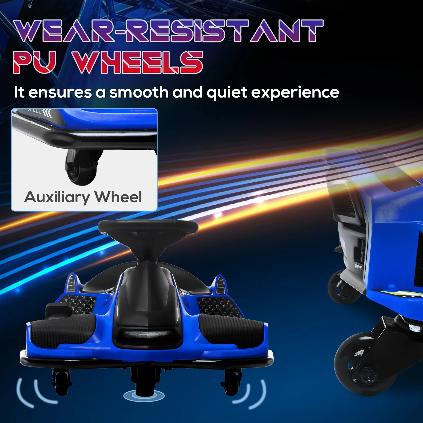 12V Electric Drifting Go-Kart with Slow Start, Music, and Lights in Blue - Image 7