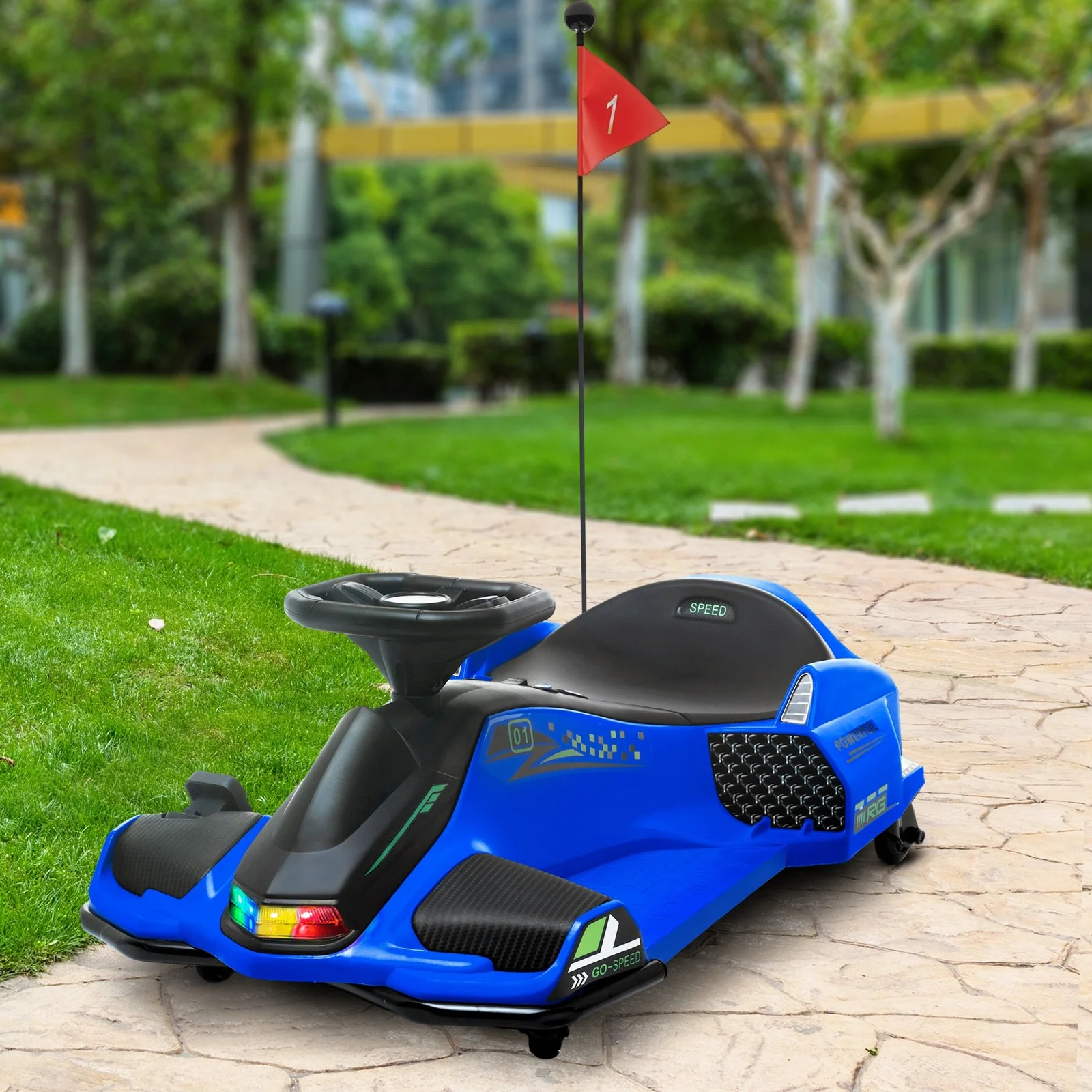 12V Electric Drifting Go-Kart with Slow Start, Music, and Lights in Blue - Image 9