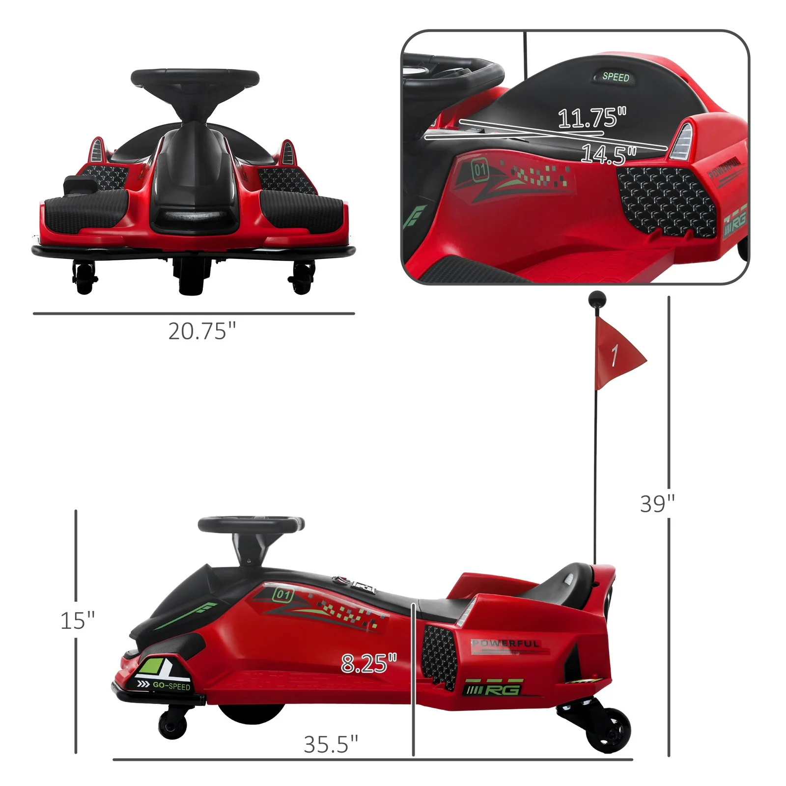 12V Electric Drifting Go Kart with Slow Start, Music, and Lights - Red - Image 2