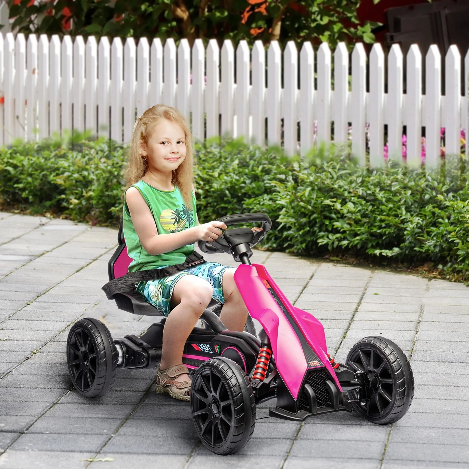 12V Electric Pink Go-Kart for Kids with Adjustable Speed - Image 2