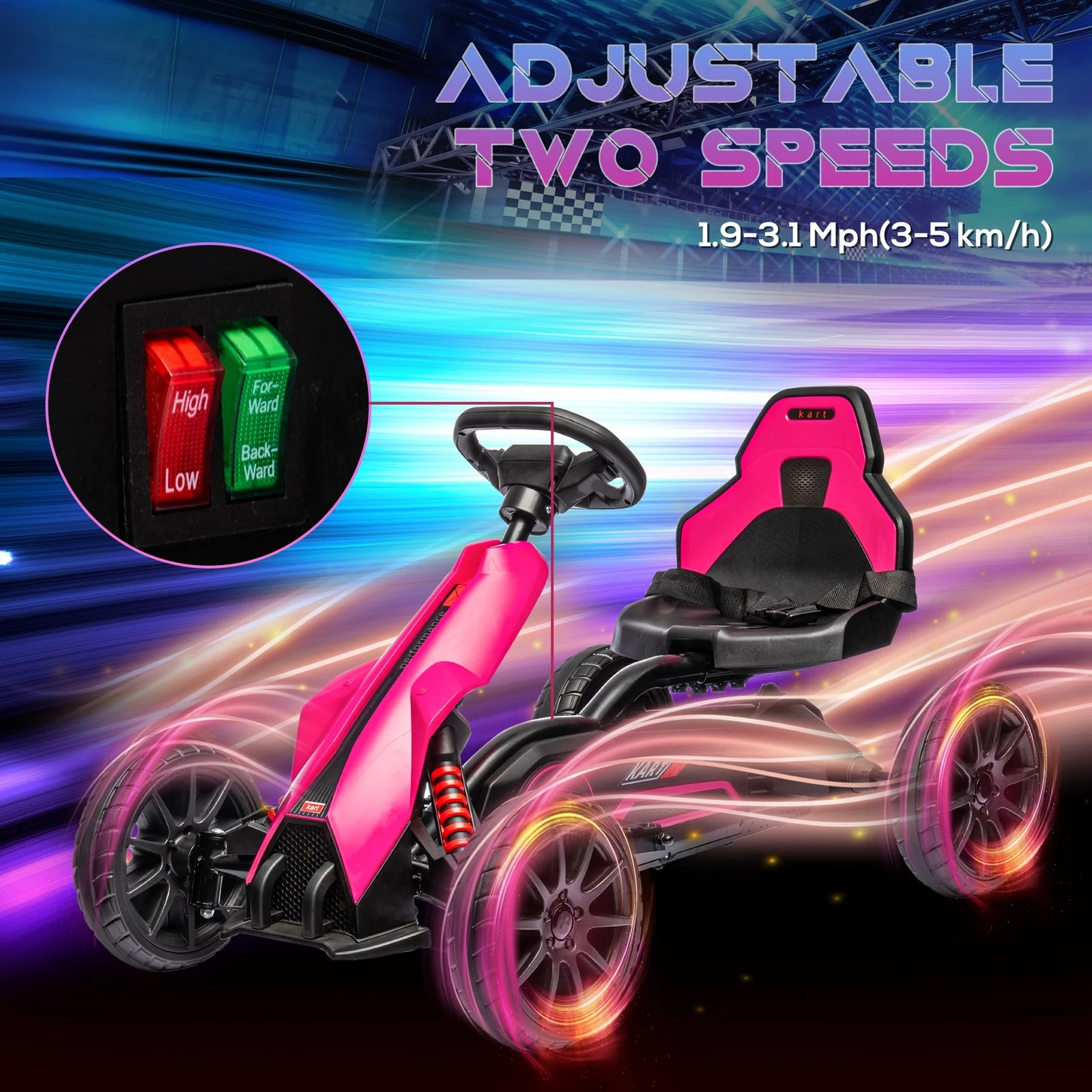 12V Electric Pink Go-Kart for Kids with Adjustable Speed - Image 6