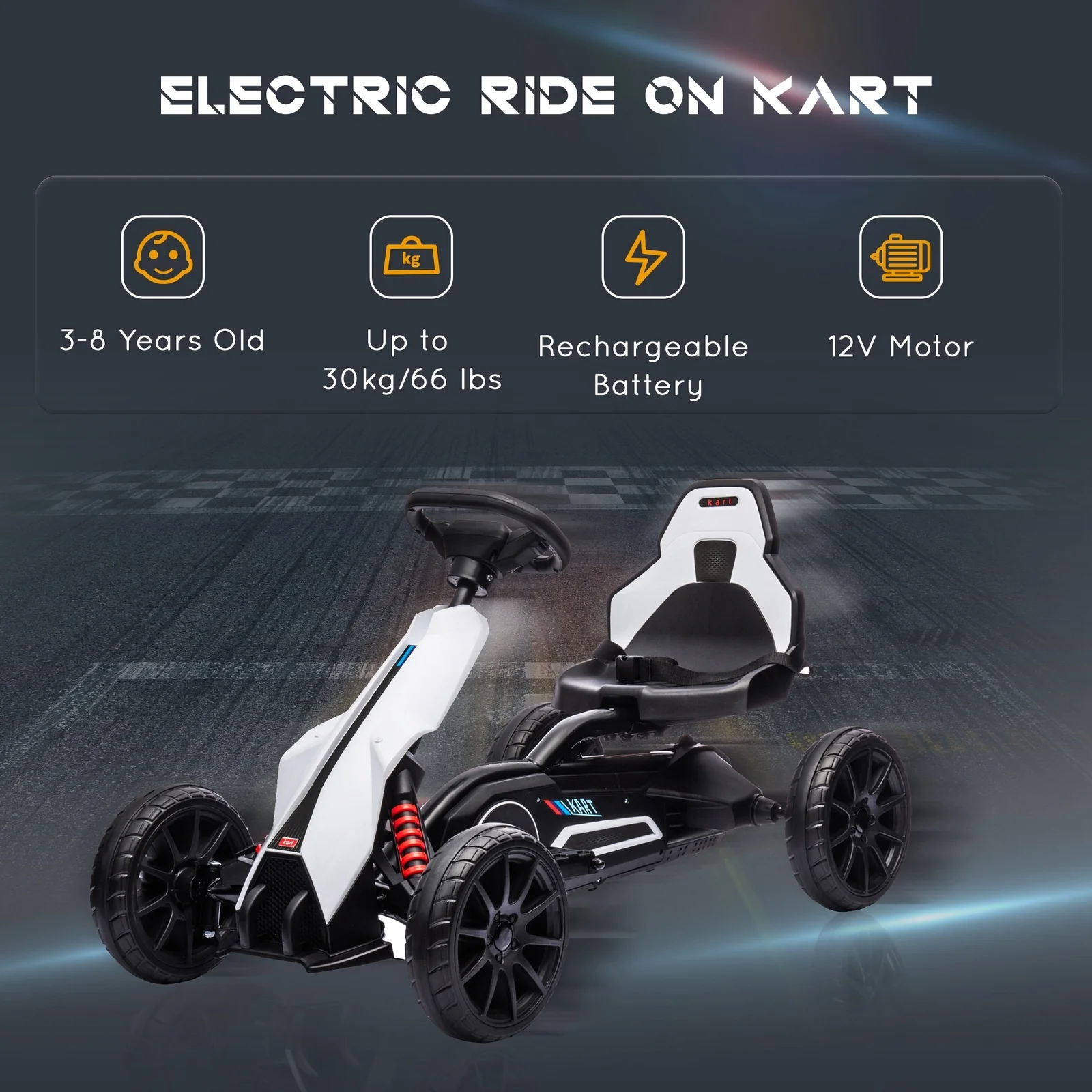 12V Electric Ride-On Go-Kart for Kids Ages 3-8, Boys and Girls, 3.1 MPH Speed - Image 4