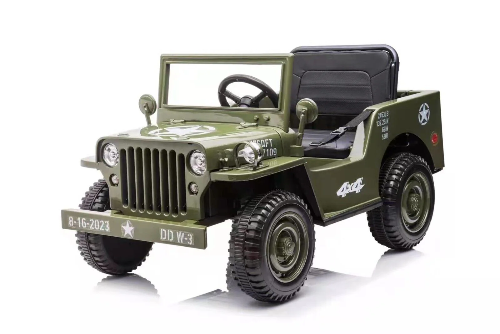 12V Electric Jeep with Bluetooth MP3, Rubber EVA Tires, and Remote Control in Tan, Black, and Green - Image 3