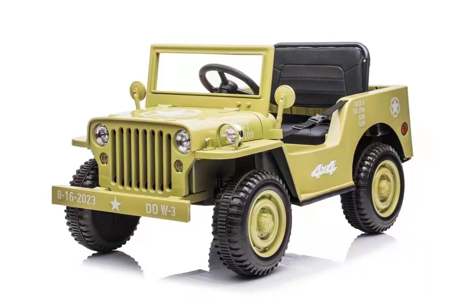 12V Electric Jeep with Bluetooth MP3, Rubber EVA Tires, and Remote Control in Tan, Black, and Green - Image 4