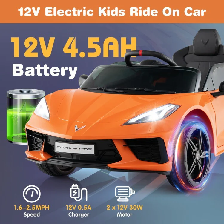 12V Electric Licensed Chevrolet Corvette C8 Kids Ride-On Car with Remote Control - Image 7