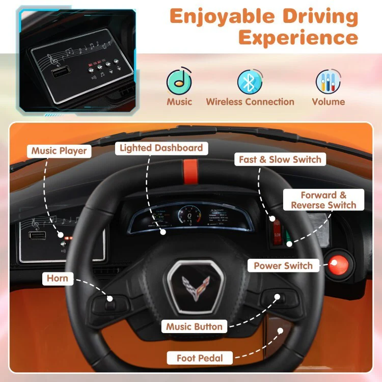 12V Electric Licensed Chevrolet Corvette C8 Kids Ride-On Car with Remote Control - Image 8