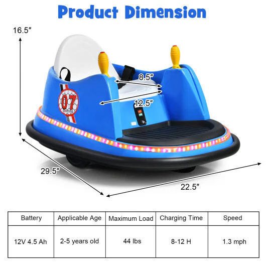 Blue 12V Electric Bumper Car for Toddlers with Flashing Lights - Image 4