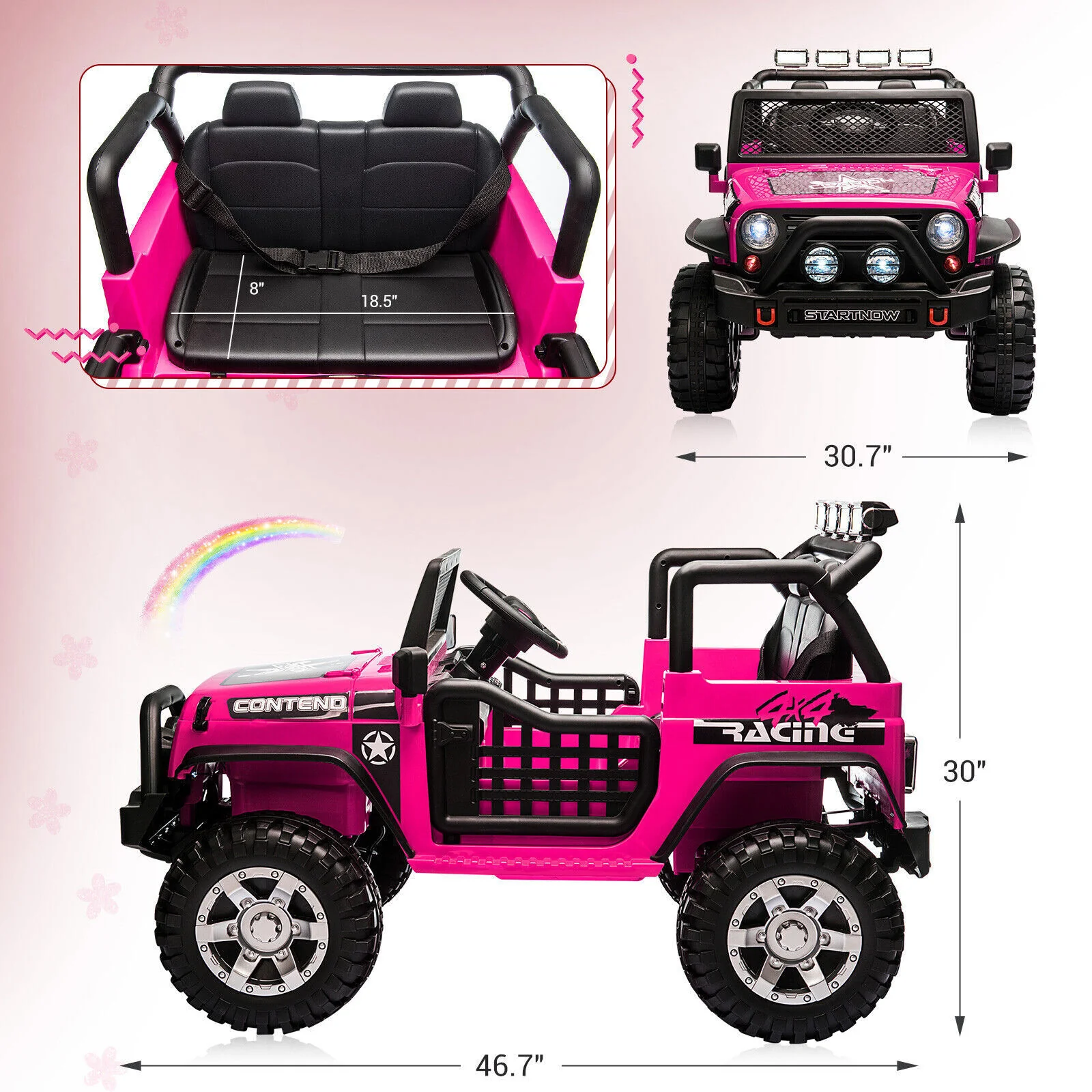 12V Electric 2-Seater Kids Ride-On Jeep Truck Toy with Bluetooth and Remote Control - Image 4