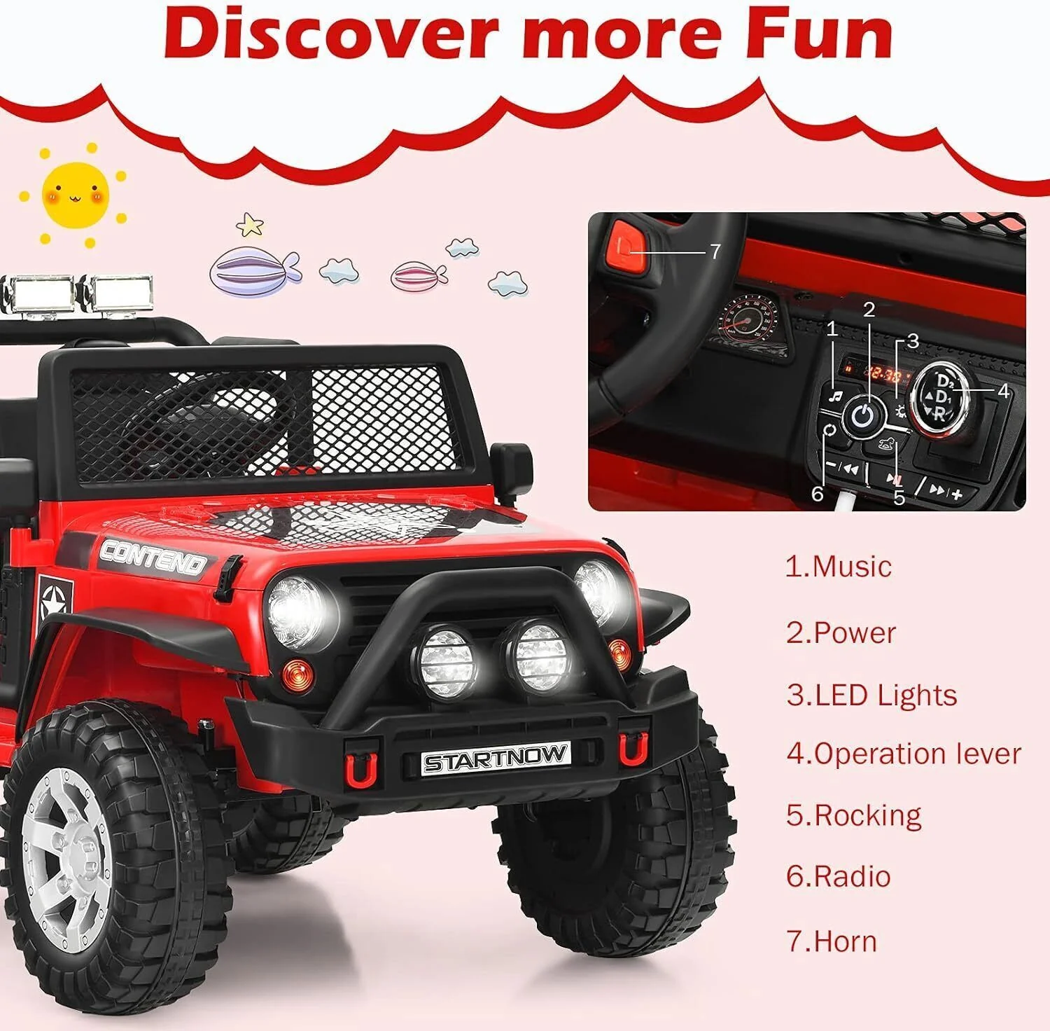 12V Electric Kids Ride-On 2-Seater Jeep Truck with MP3 and Remote Control - Image 3