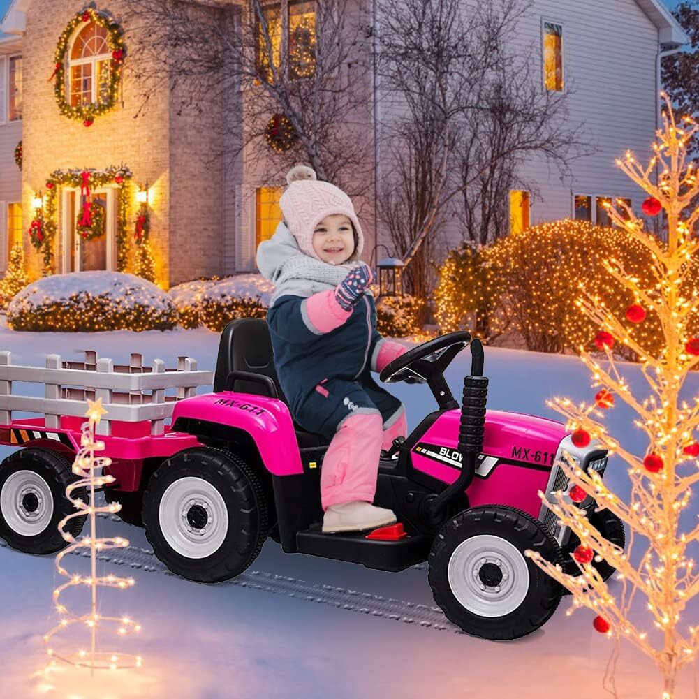 12V Electric Kids Ride On Tractor with Trailer Battery Powered Toy Car - Image 12