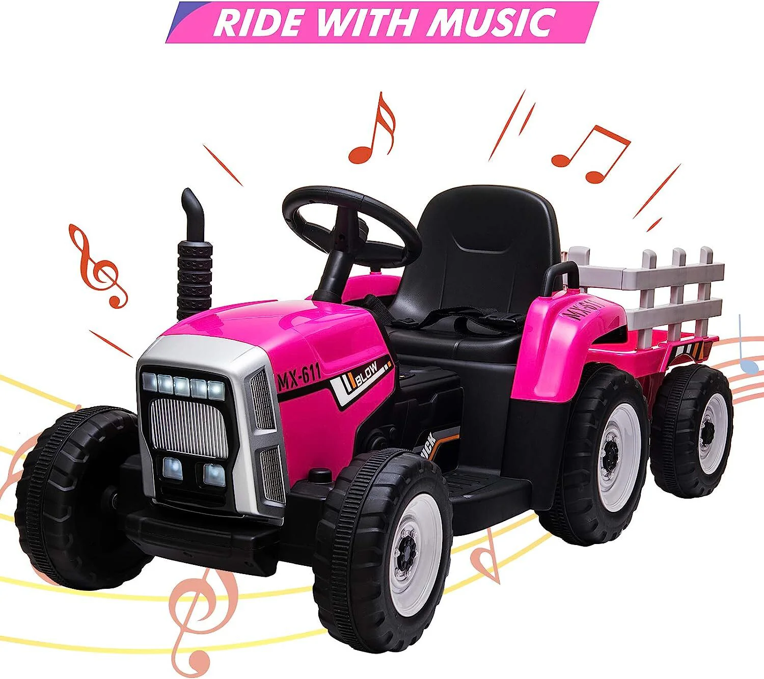 12V Electric Kids Ride On Tractor with Trailer Battery Powered Toy Car - Image 14