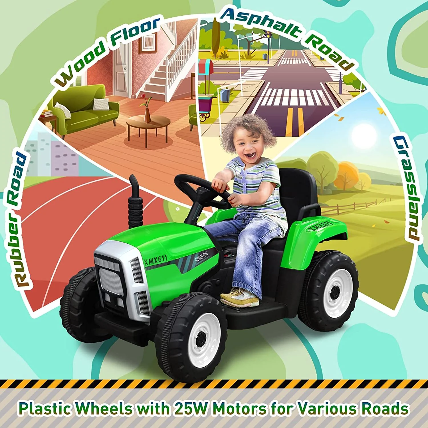 12V Electric Kids Ride On Tractor with Trailer Battery Powered Toy Car - Image 17