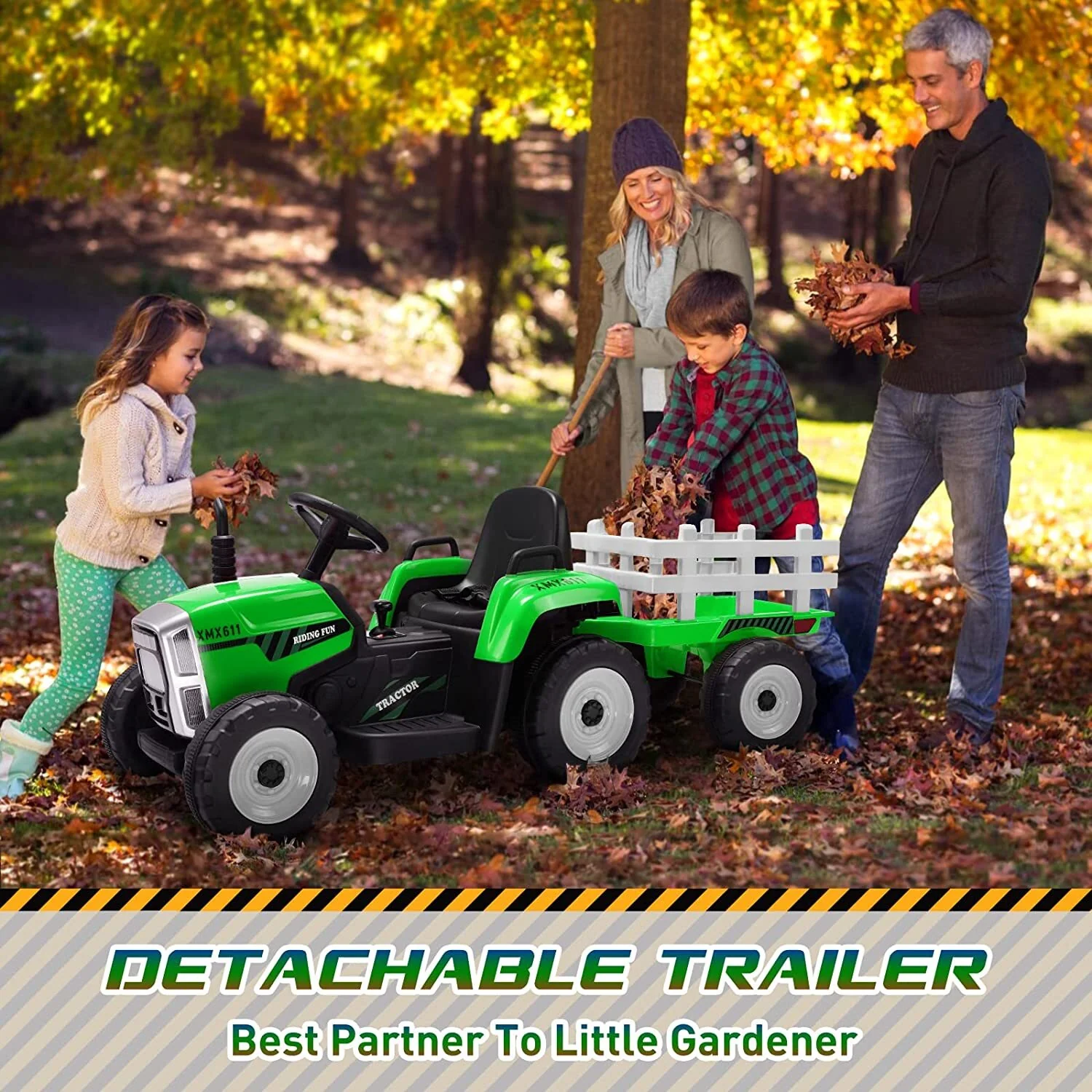 12V Electric Kids Ride On Tractor with Trailer Battery Powered Toy Car - Image 18