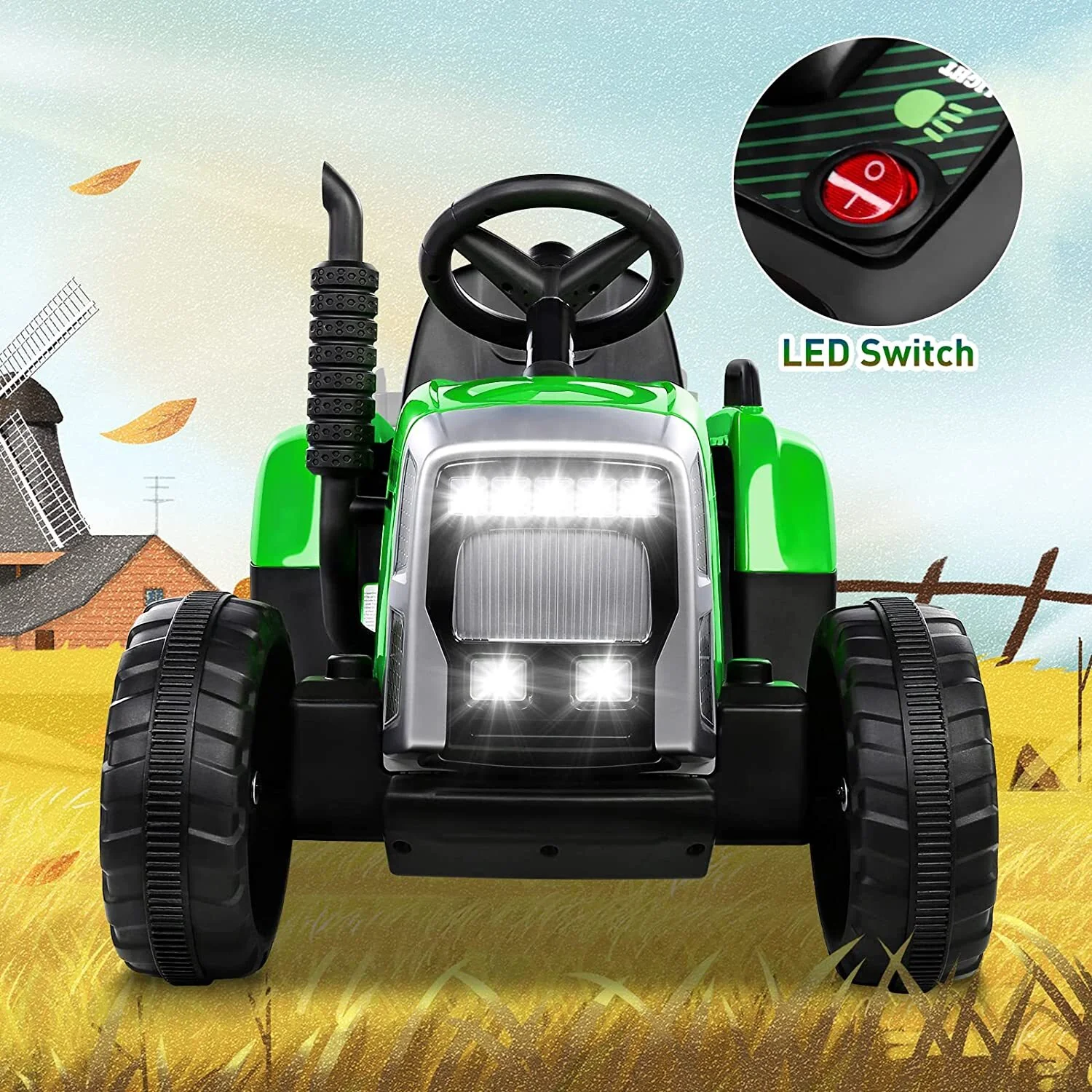 12V Electric Kids Ride On Tractor with Trailer Battery Powered Toy Car - Image 19