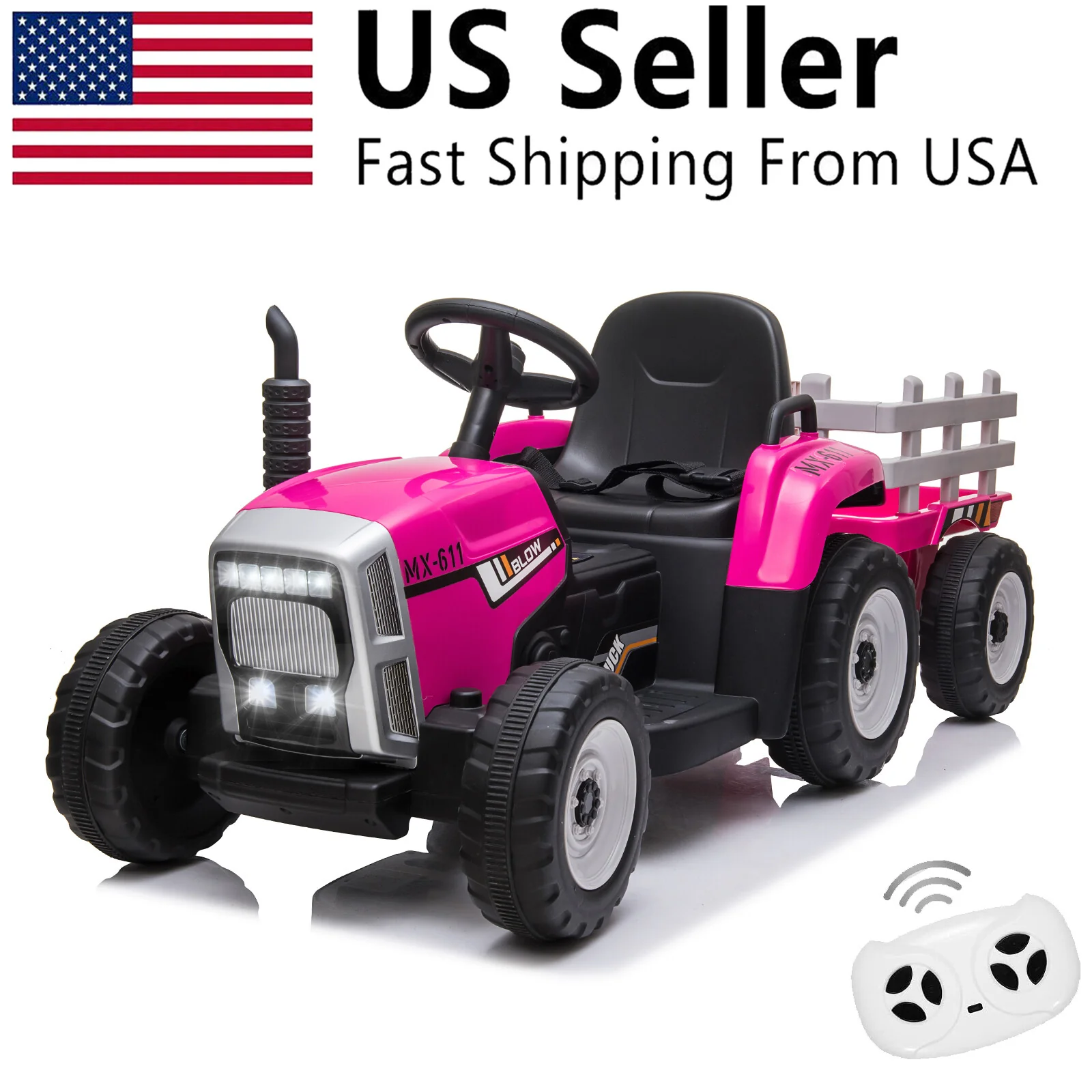 12V Electric Kids Ride On Tractor with Trailer Battery Powered Toy Car - Image 20
