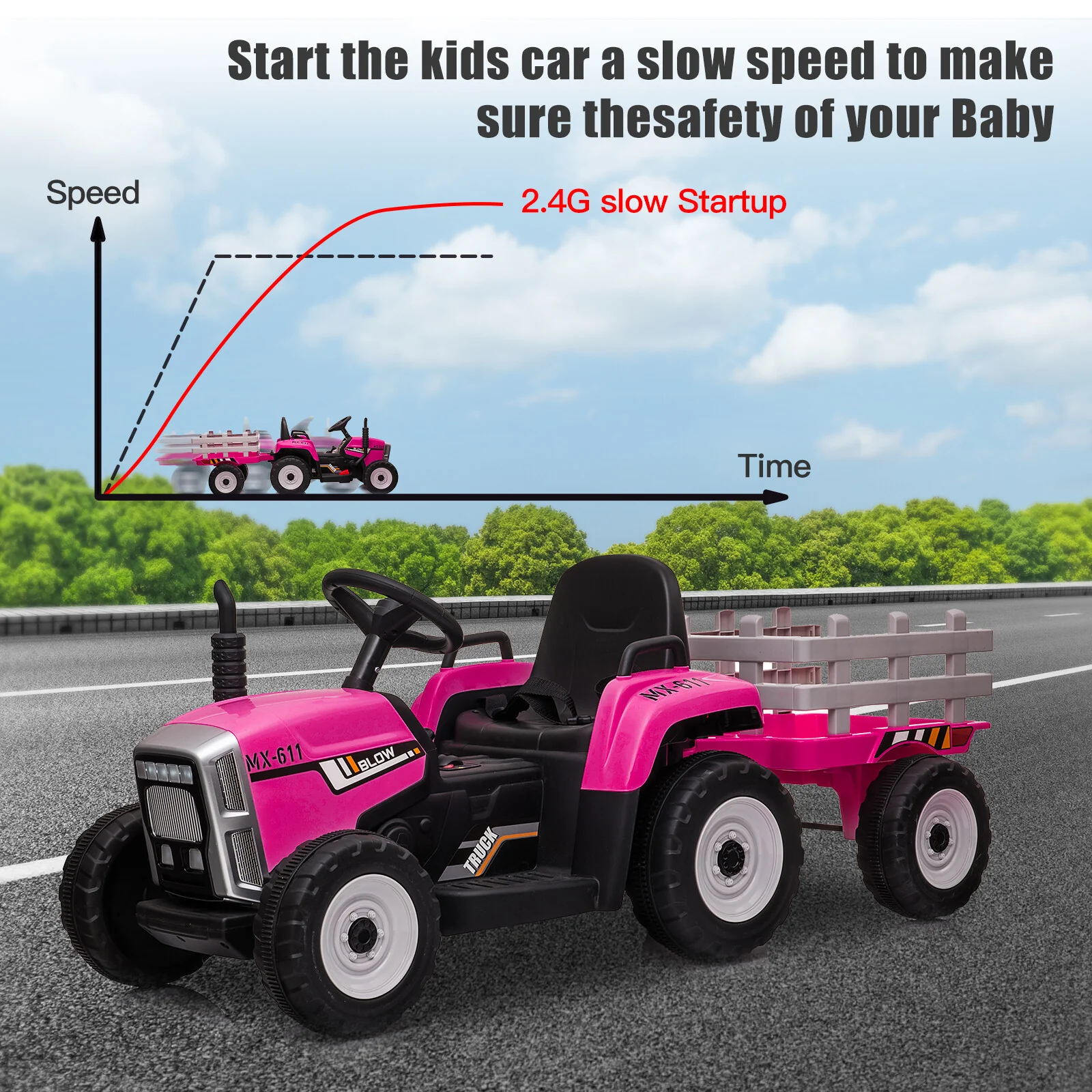 12V Electric Kids Ride On Tractor with Trailer Battery Powered Toy Car - Image 5