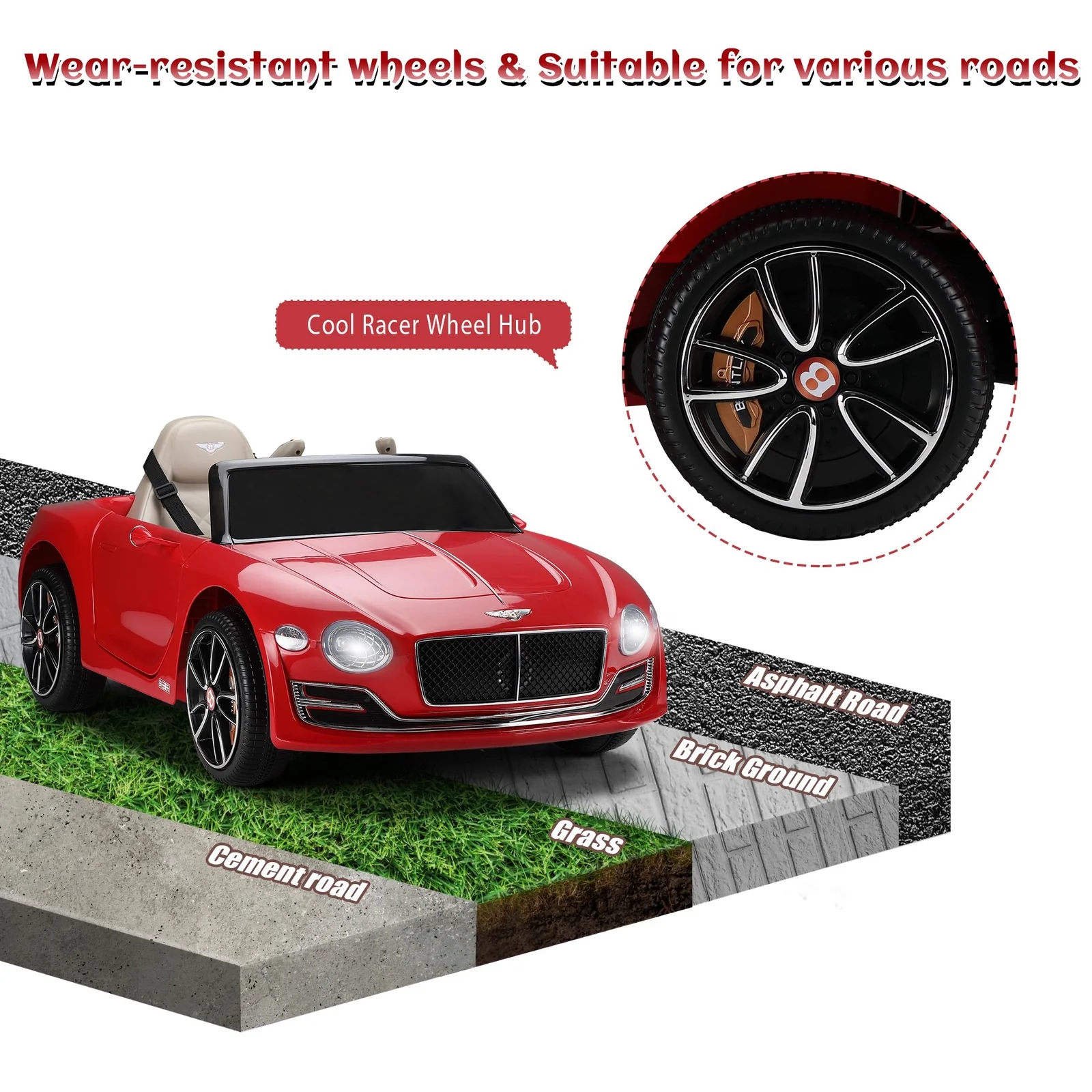 12V Electric Kids Ride-On Bentley Car Licensed Battery Powered Remote Control Red - Image 6