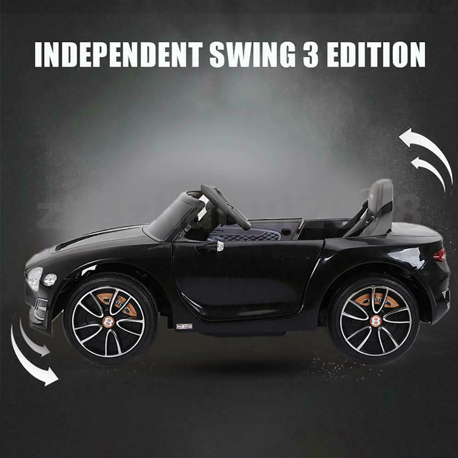 12V Electric Kids Ride-On Car Bentley Style with Remote Control and LED Lights Black - Image 3