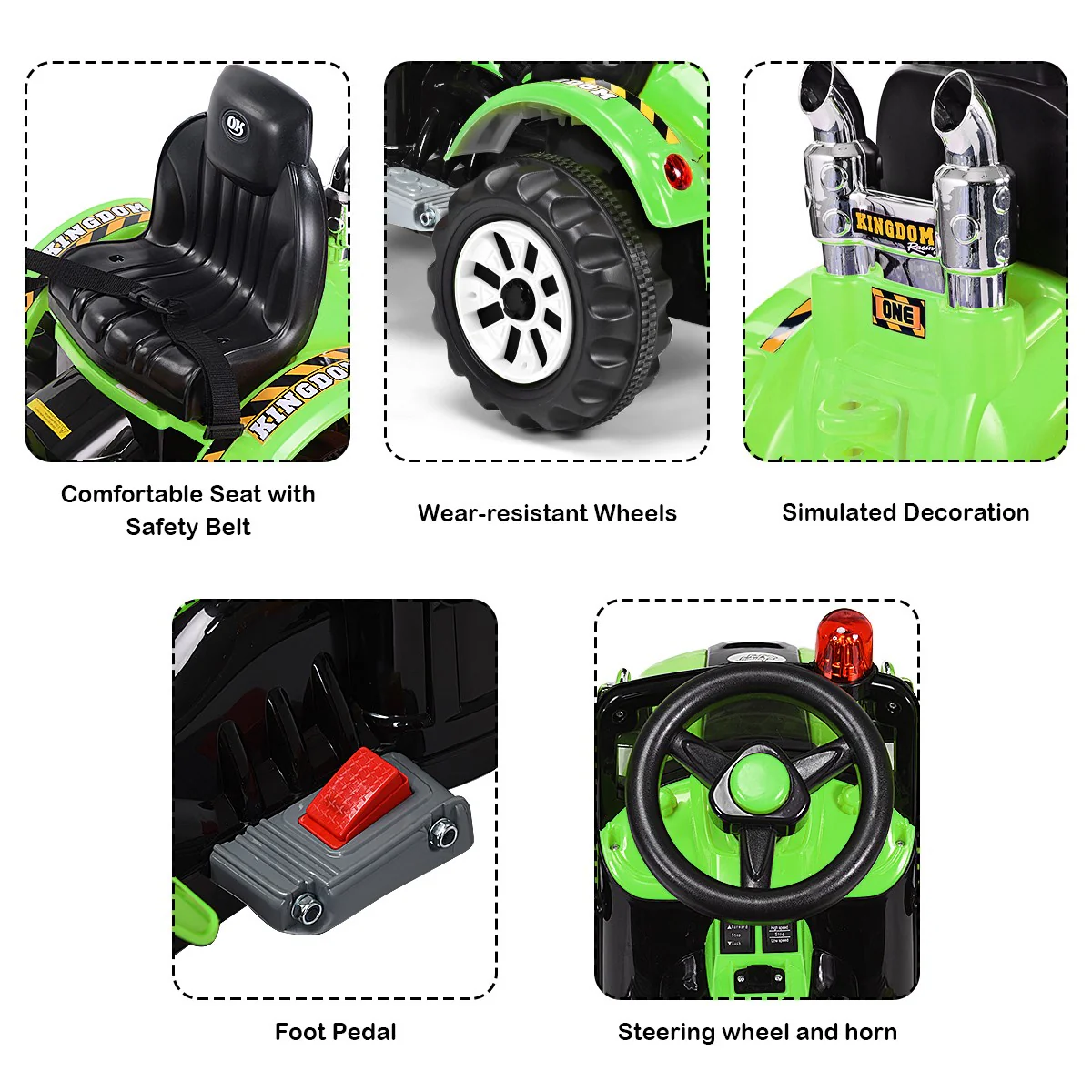 12V Electric Ride-On Truck Excavator for Toddlers Kids Green Toy Car - Image 6