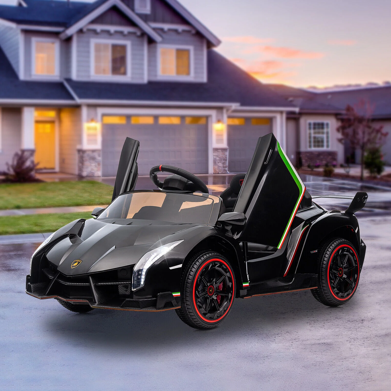 12V Electric Kids Ride-On Car in Black with Licensed Lamborghini Veneno Design - Image 11