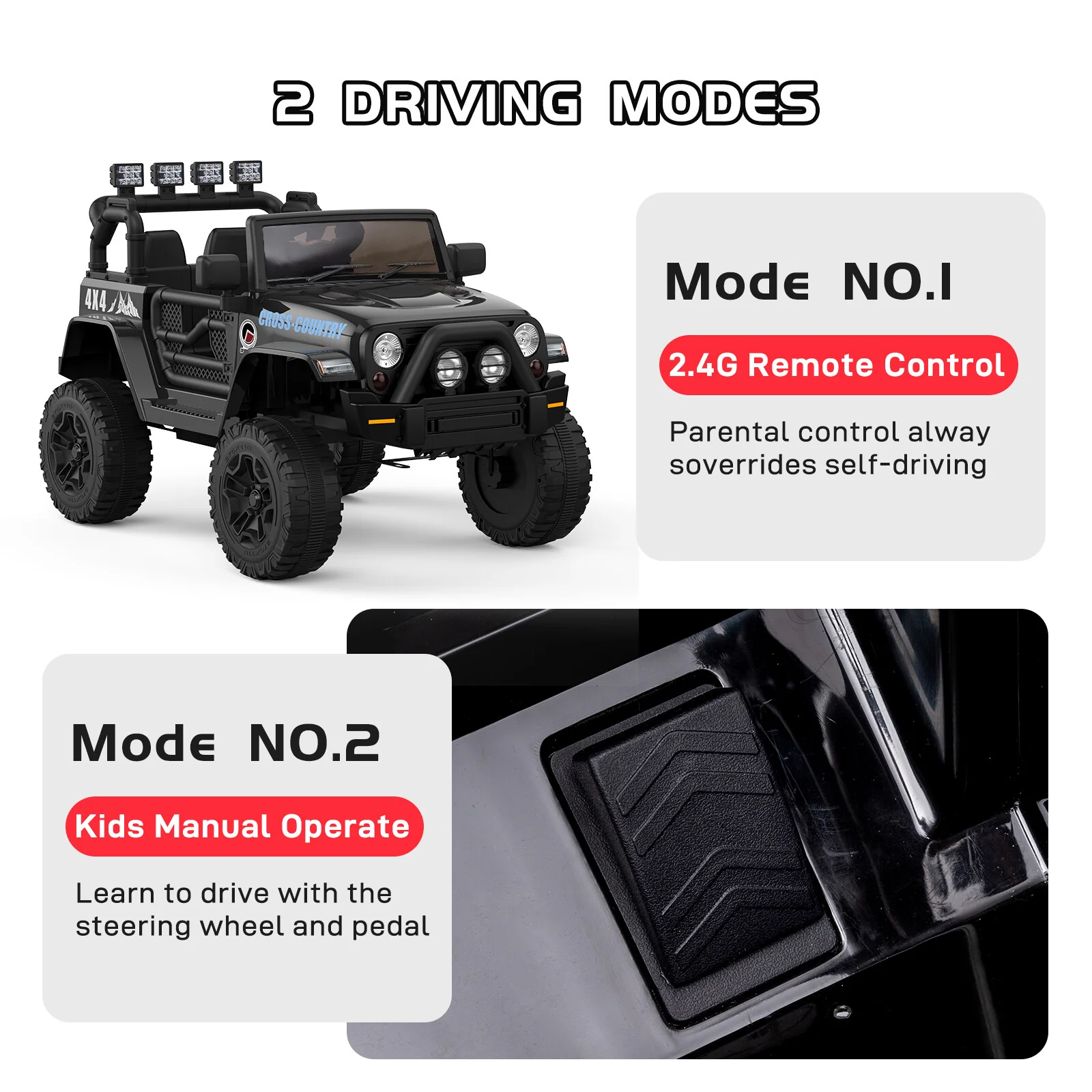 12V Electric Off-Road 4-Wheel Kids Ride-On Car with Remote Control and LED Lights - Image 9