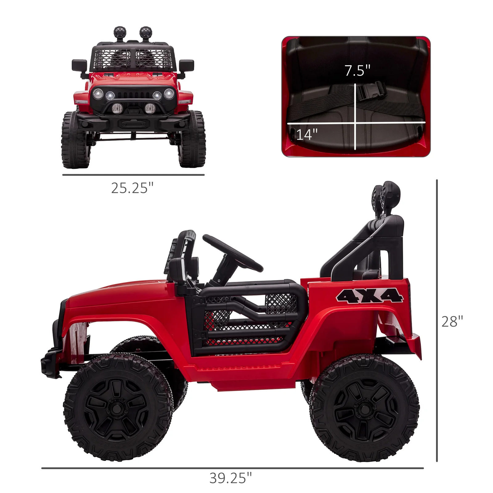 12V Electric Kids Ride-On Off-Road Truck Toy with Parent Remote Control Red - Image 3