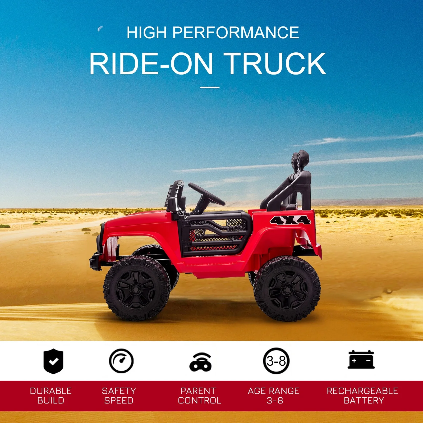 12V Electric Kids Ride-On Off-Road Truck Toy with Parent Remote Control Red - Image 4