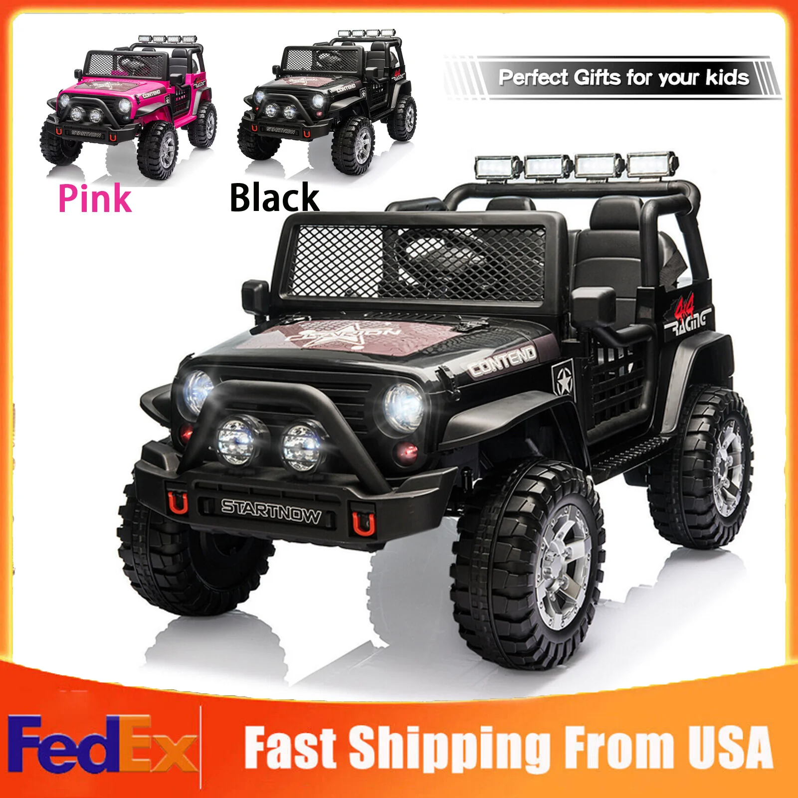 12V Electric Kids Ride-On 2-Seater Jeep Truck Vehicle with Remote Control Toy - Image 2