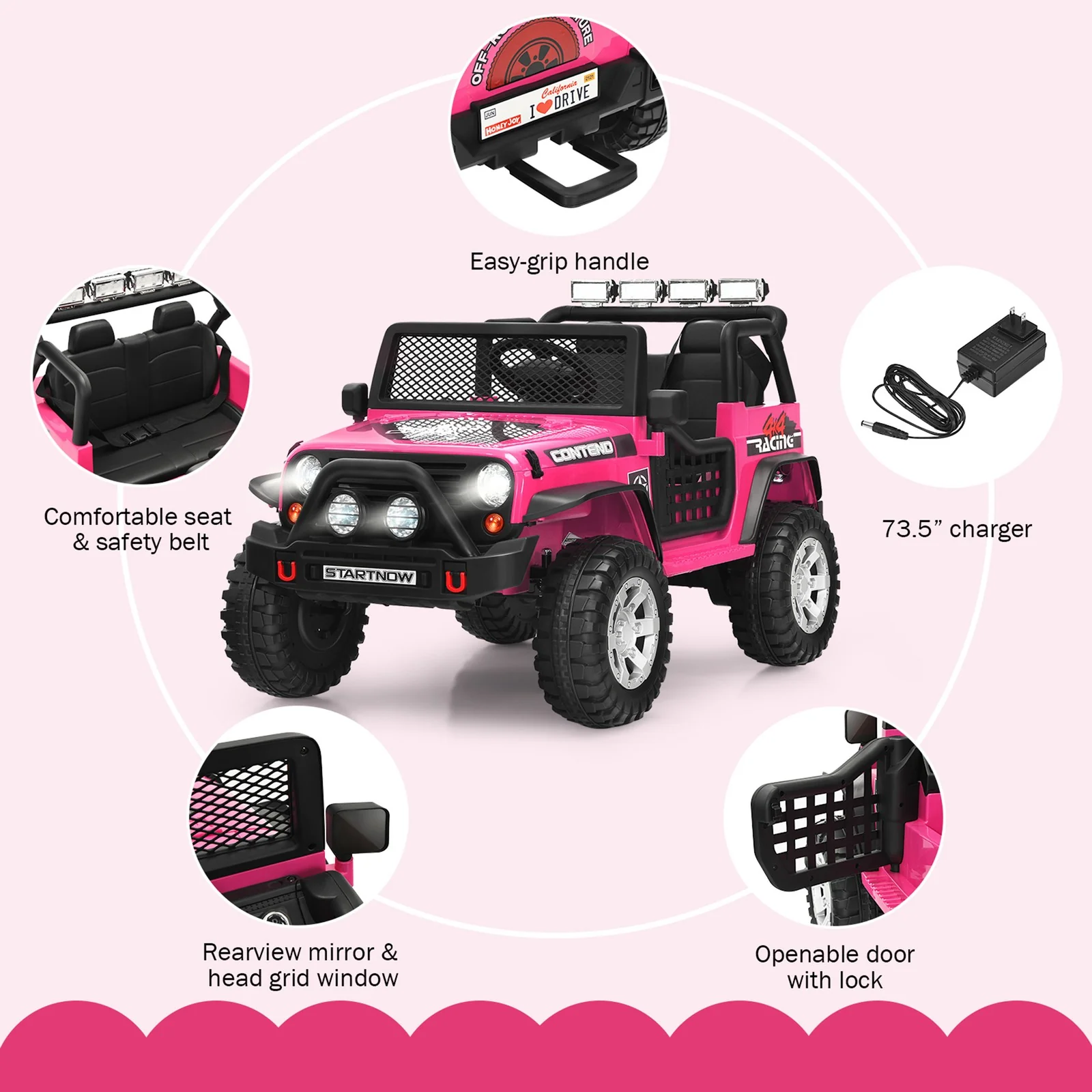 12V Electric Kids Ride-On Truck with MP3, Horn, and 2.4G Remote Control - Pink - Image 6