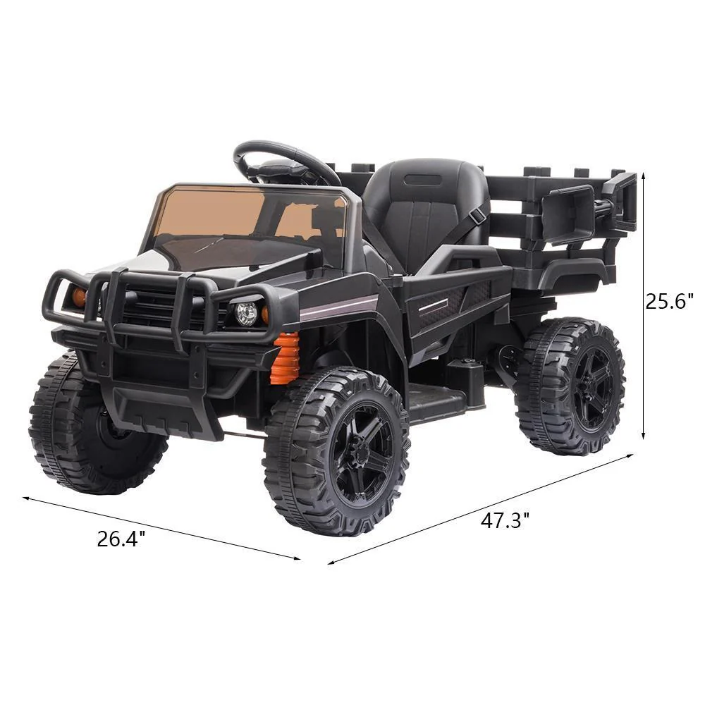 12V Electric Kids Ride On Car Truck with Music, Lights, and Fun Trailer - Black - Image 8