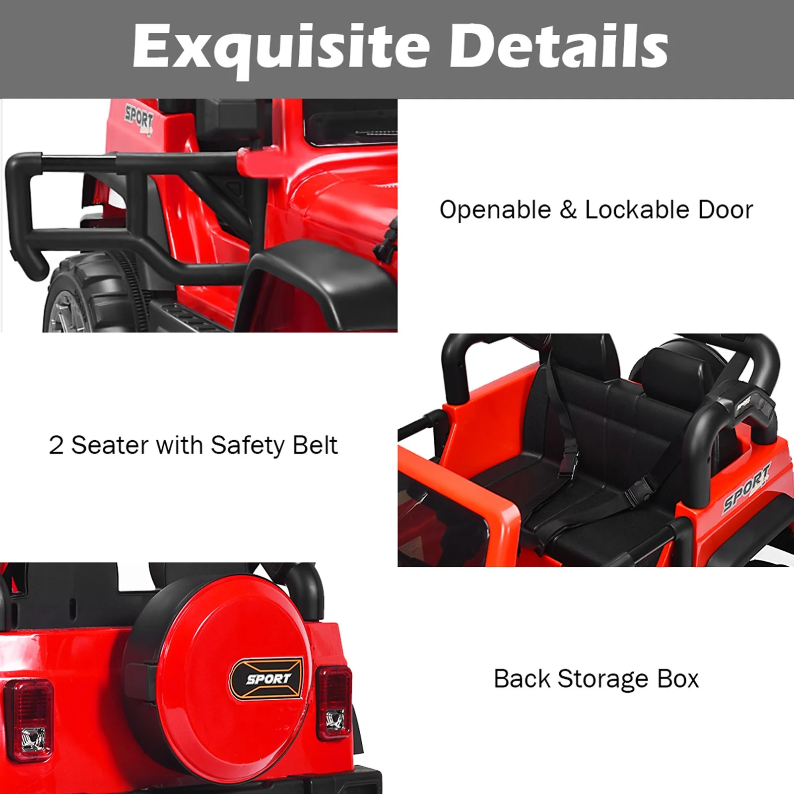 12V Electric Kids Ride-On Car with Remote Control, Storage Box, and Music – Red - Image 10