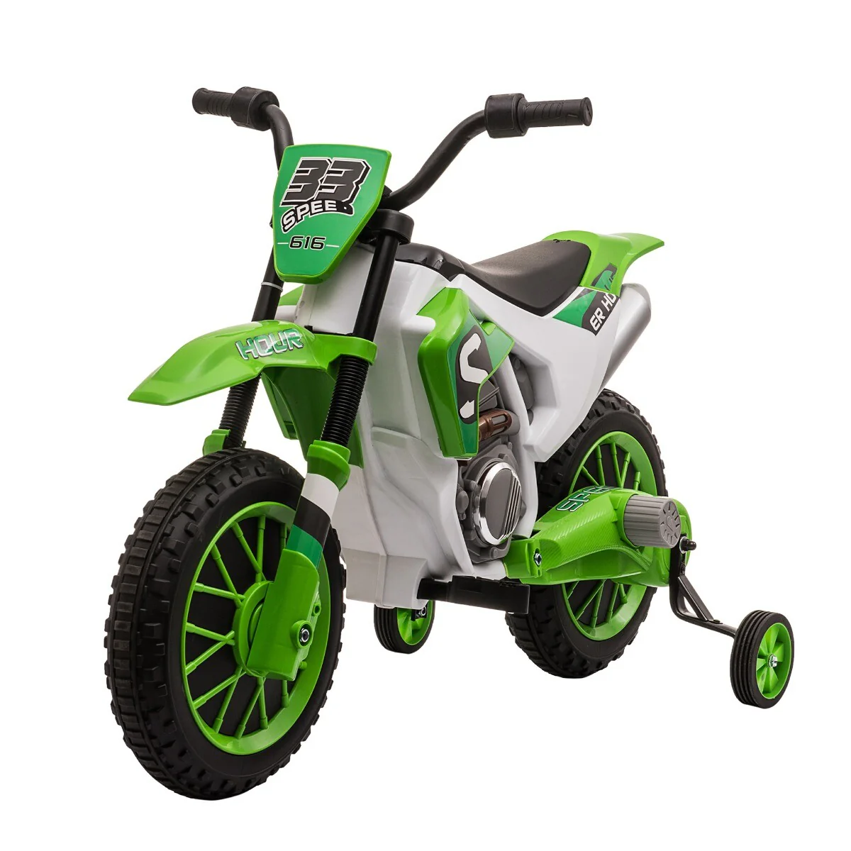12V Electric Kids Ride-On Dirt Bike Motorcycle Toy with Training Wheels Green - Image 13