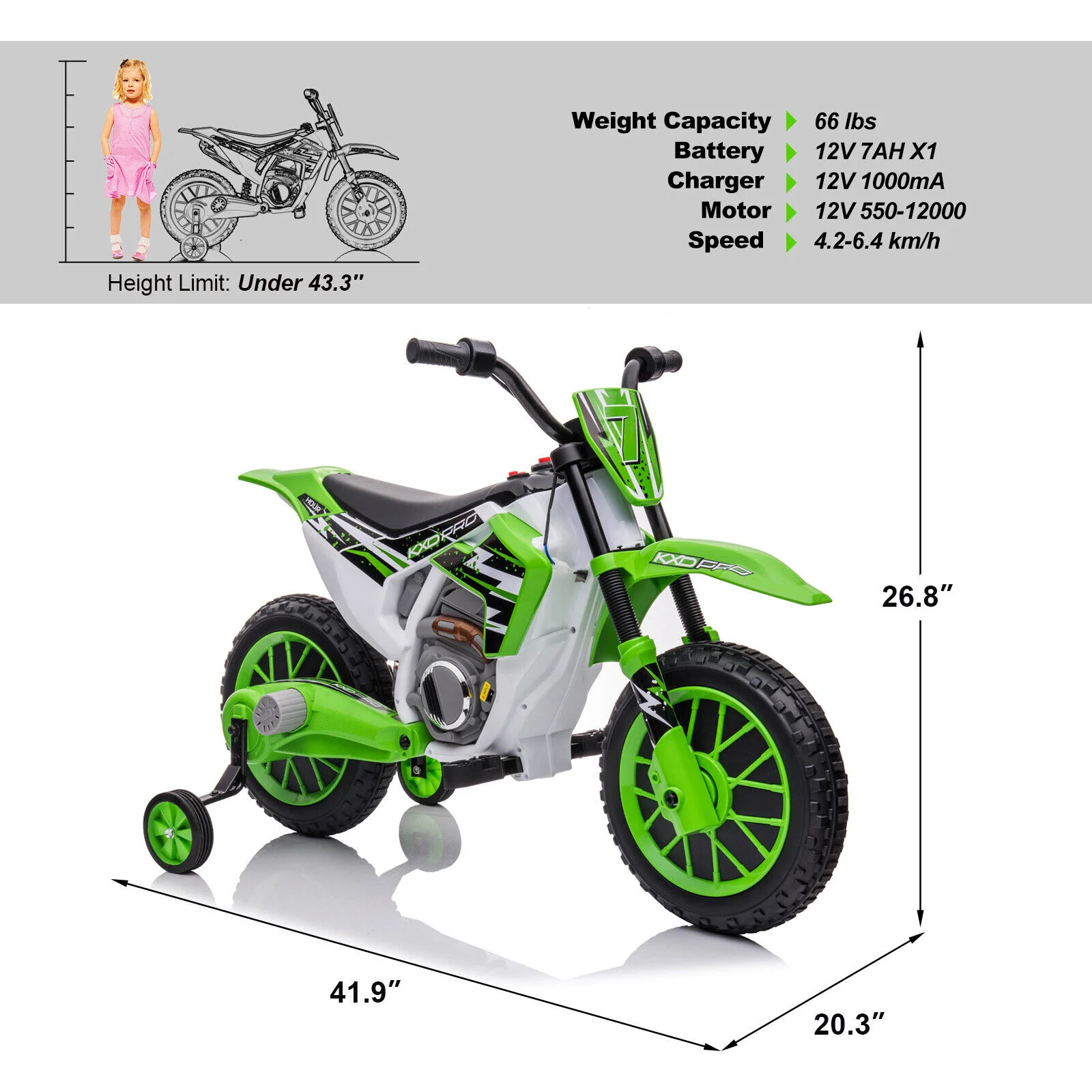 12V Electric Kids Ride On Dirt Bike with Training Wheels - Motorbike Fun for Little Riders - Image 3