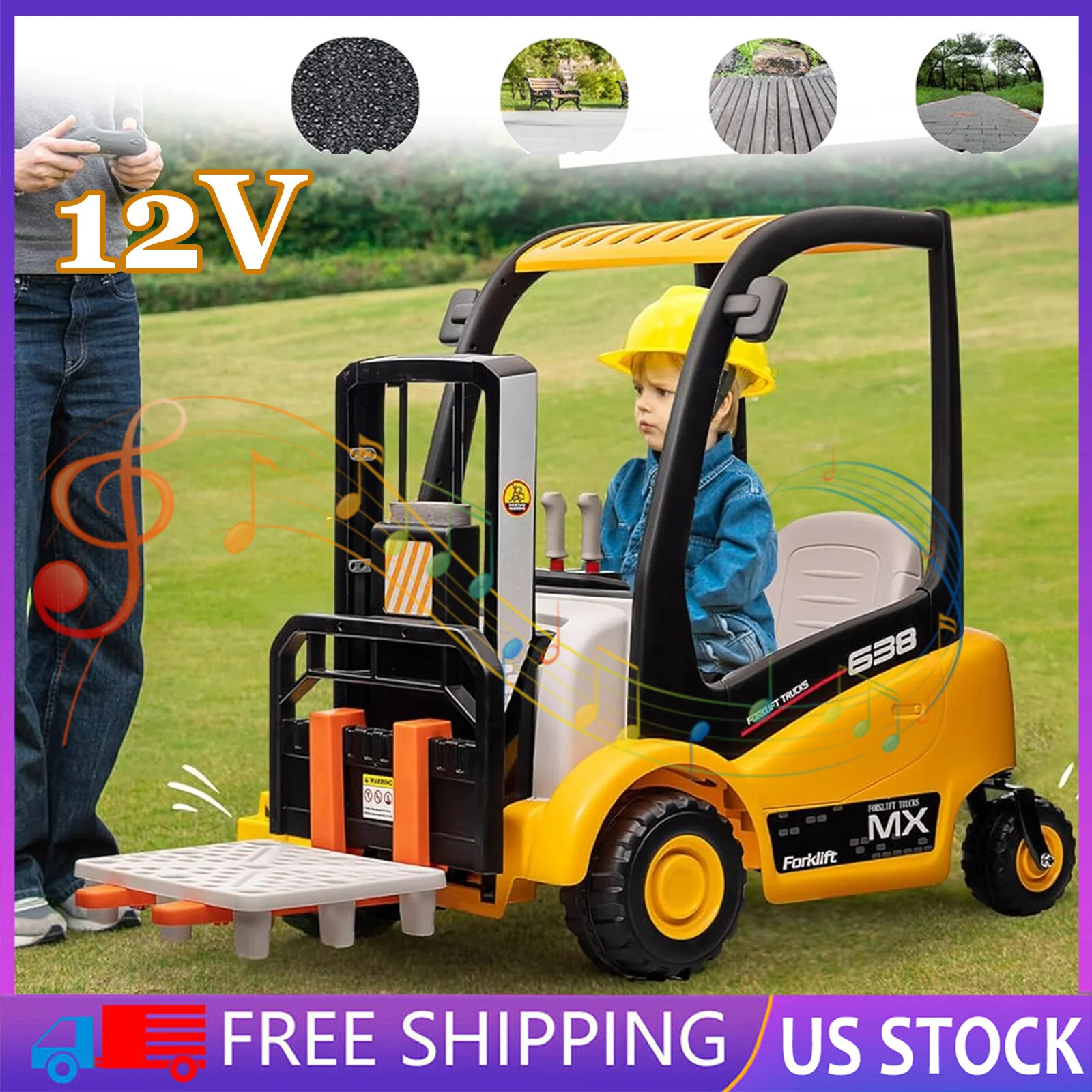 12V Electric Kids Ride-On Forklift Car with Remote Control, Music, and Liftable Forks for Ages 3+ - Image 13