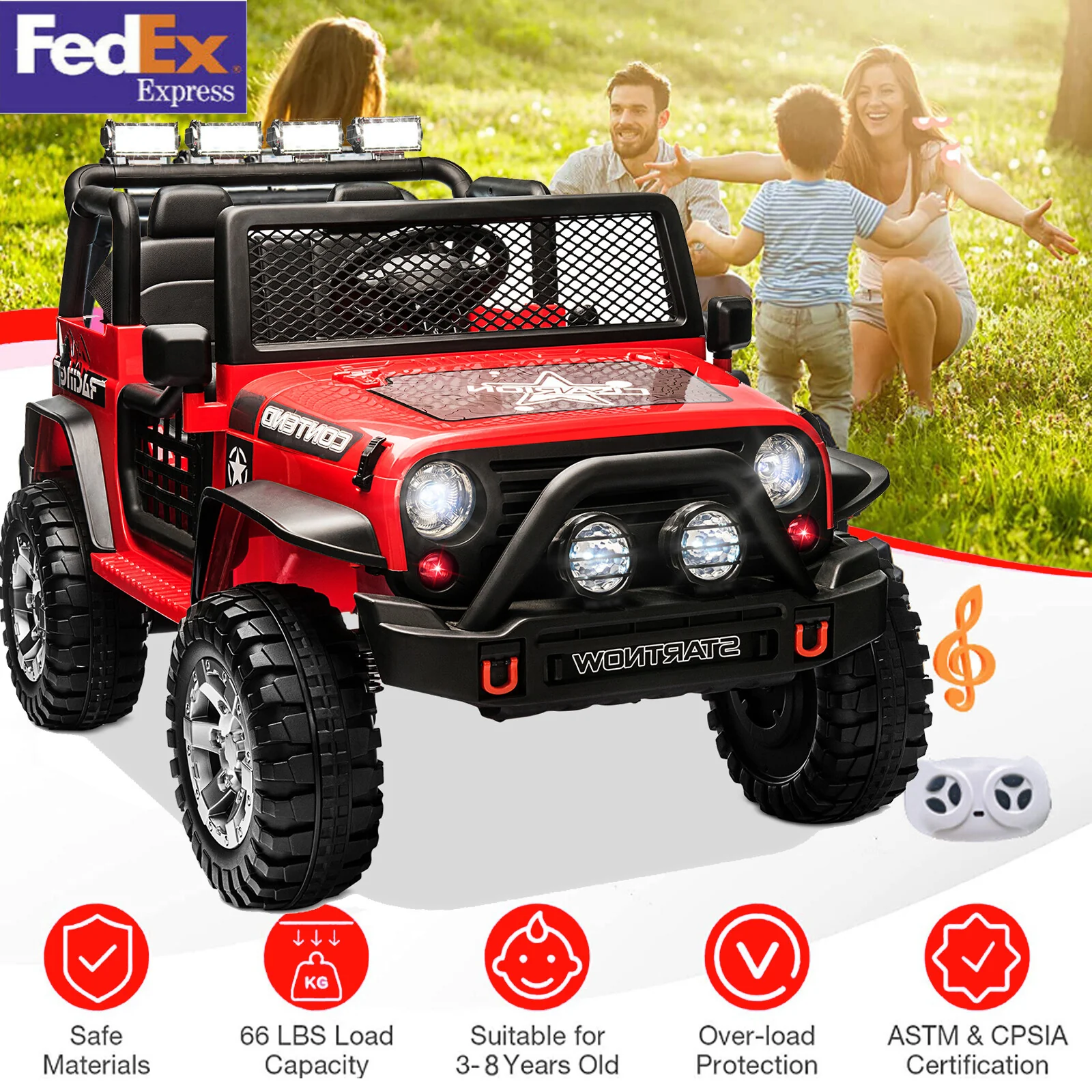 12V Electric Kids Ride-On Jeep Car Truck Toy with Remote Control - Image 17