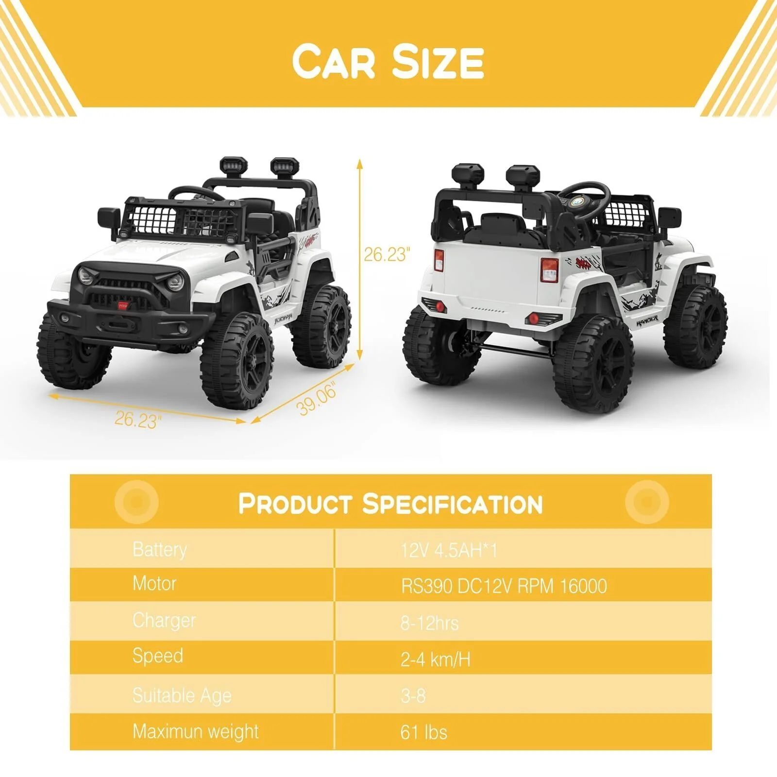 12V Electric Kids Ride On Jeep with Bluetooth Remote and Safety Belt - Image 4