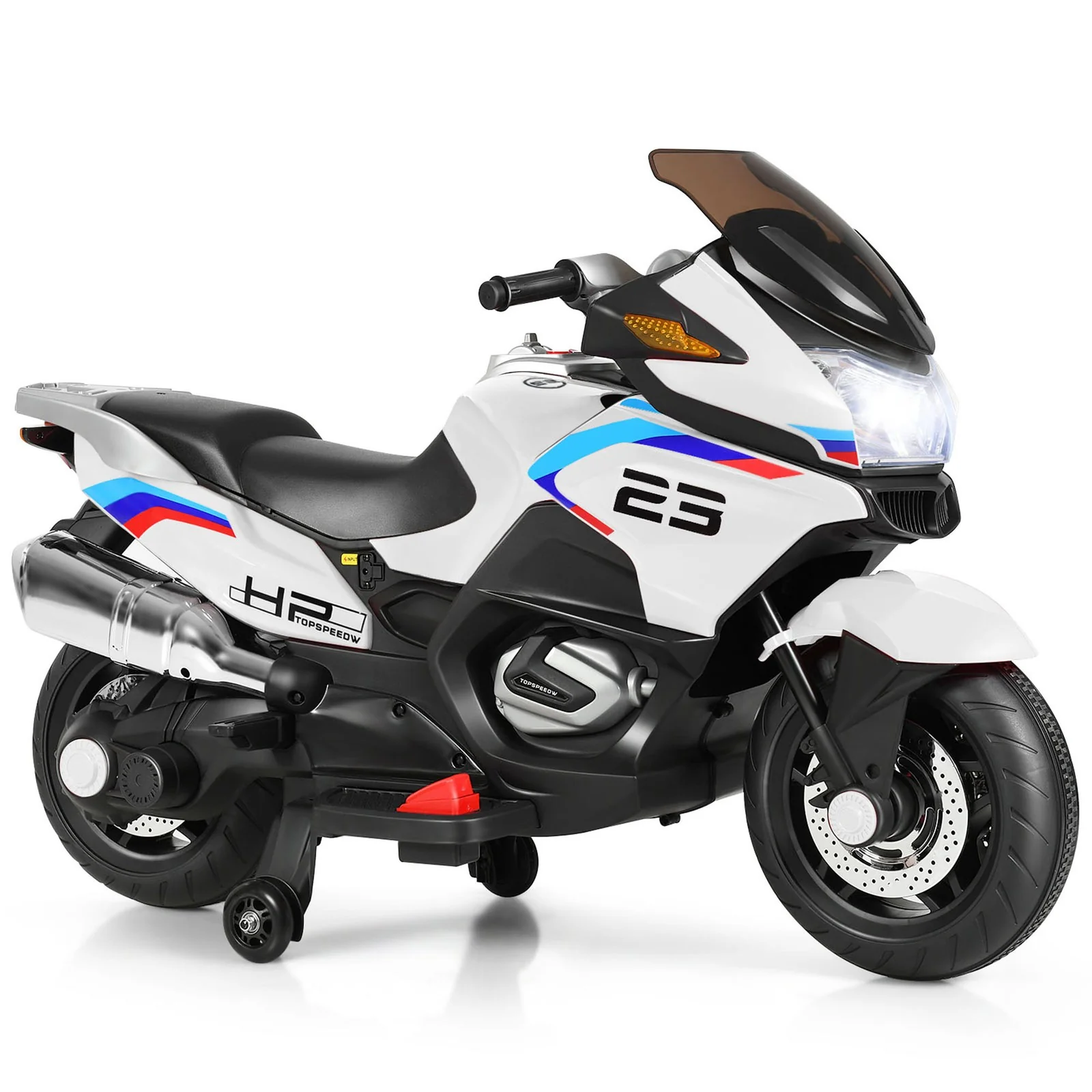 12V Electric Kids Ride-On Motorcycle with Training Wheels and Music