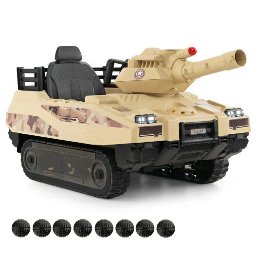 12V Kids Electric Ride-On Tank with Rotating Turret and 8 Missiles