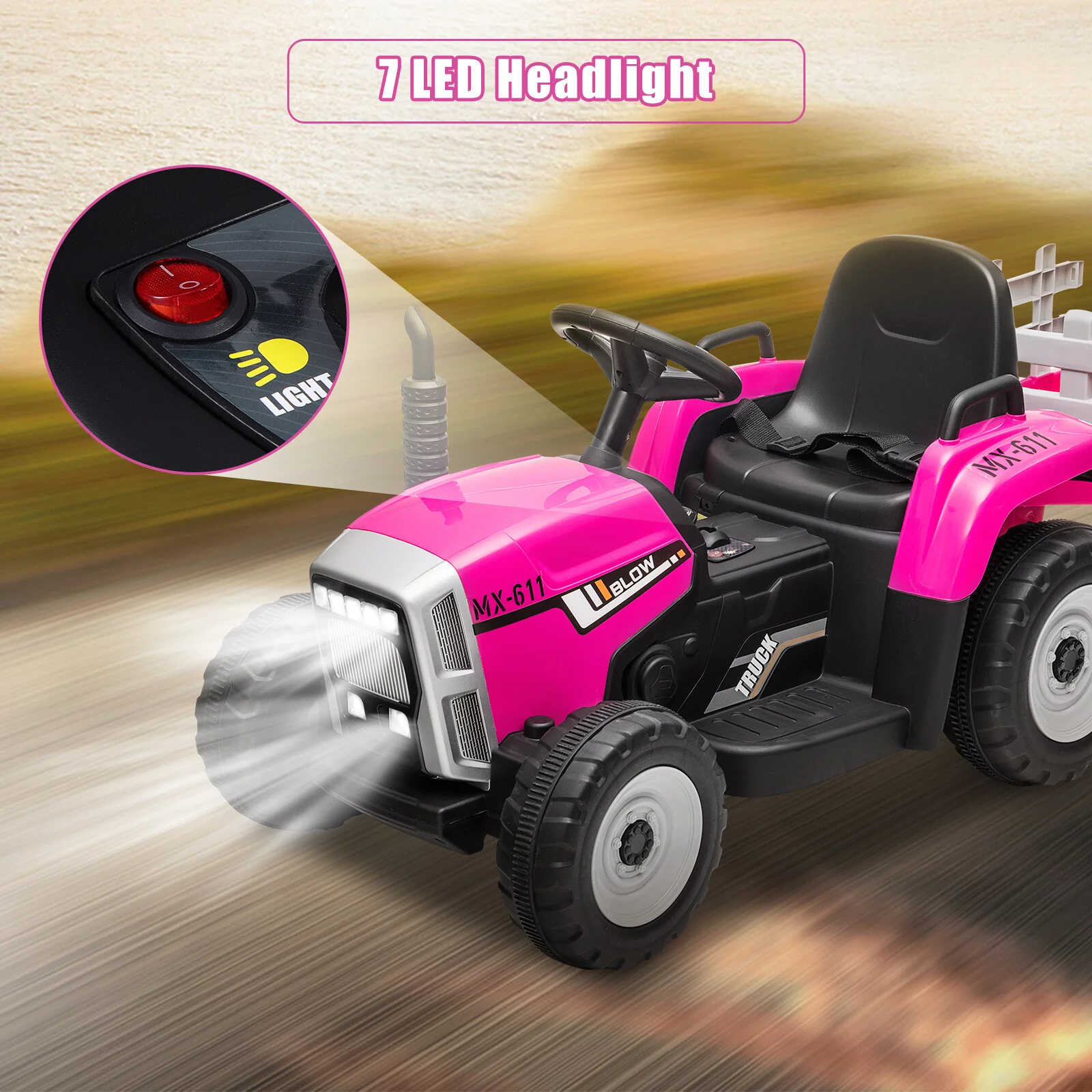 12V Electric Battery-Powered Kids Ride-On Tractor with Trailer Toy - Image 2