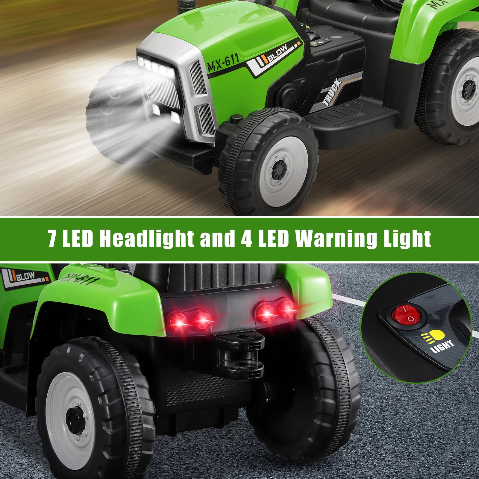 12V Electric Battery-Powered Kids Ride-On Tractor with Trailer Toy - Image 4