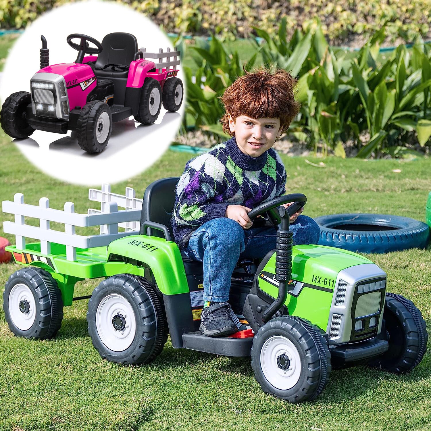 12V Electric Kids Ride-On Tractor with Trailer, Remote Control, 3-Speed Battery Powered Toy - Image 15