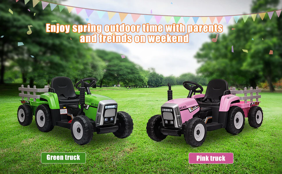 12V Electric Kids Ride On Tractor with Trailer and LED Lights, Battery Powered Toy - Image 10