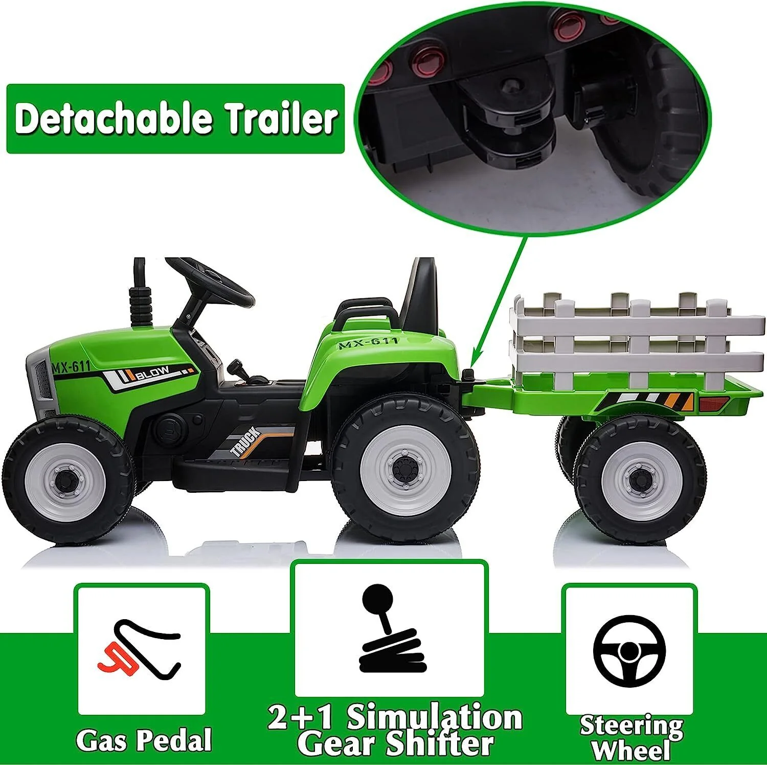 12V Electric Kids Ride On Tractor with Trailer - Battery Powered Car Toy for Christmas - Image 7