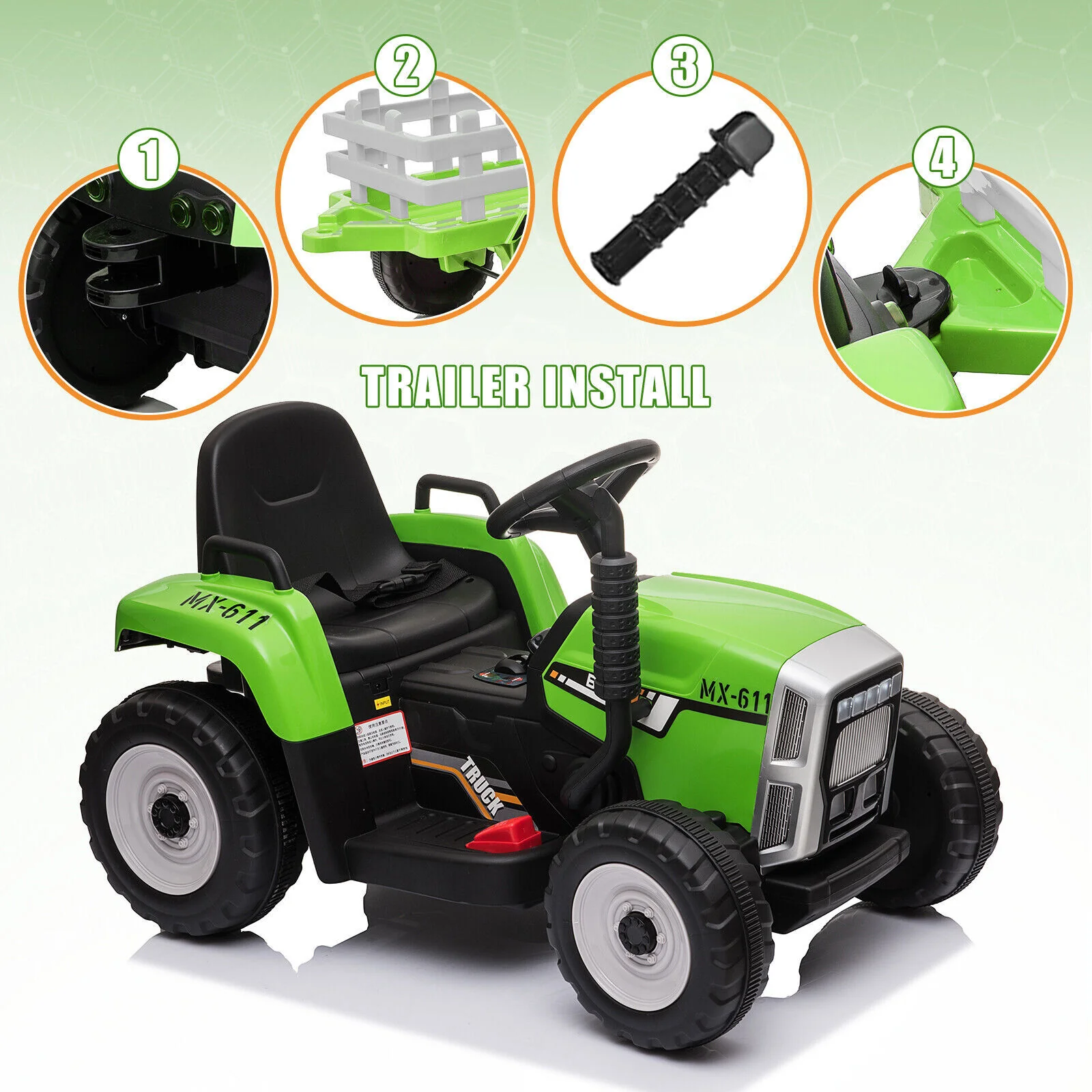 12V Electric Kids Ride-On Tractor with Detachable Trailer and Remote Control - Image 10