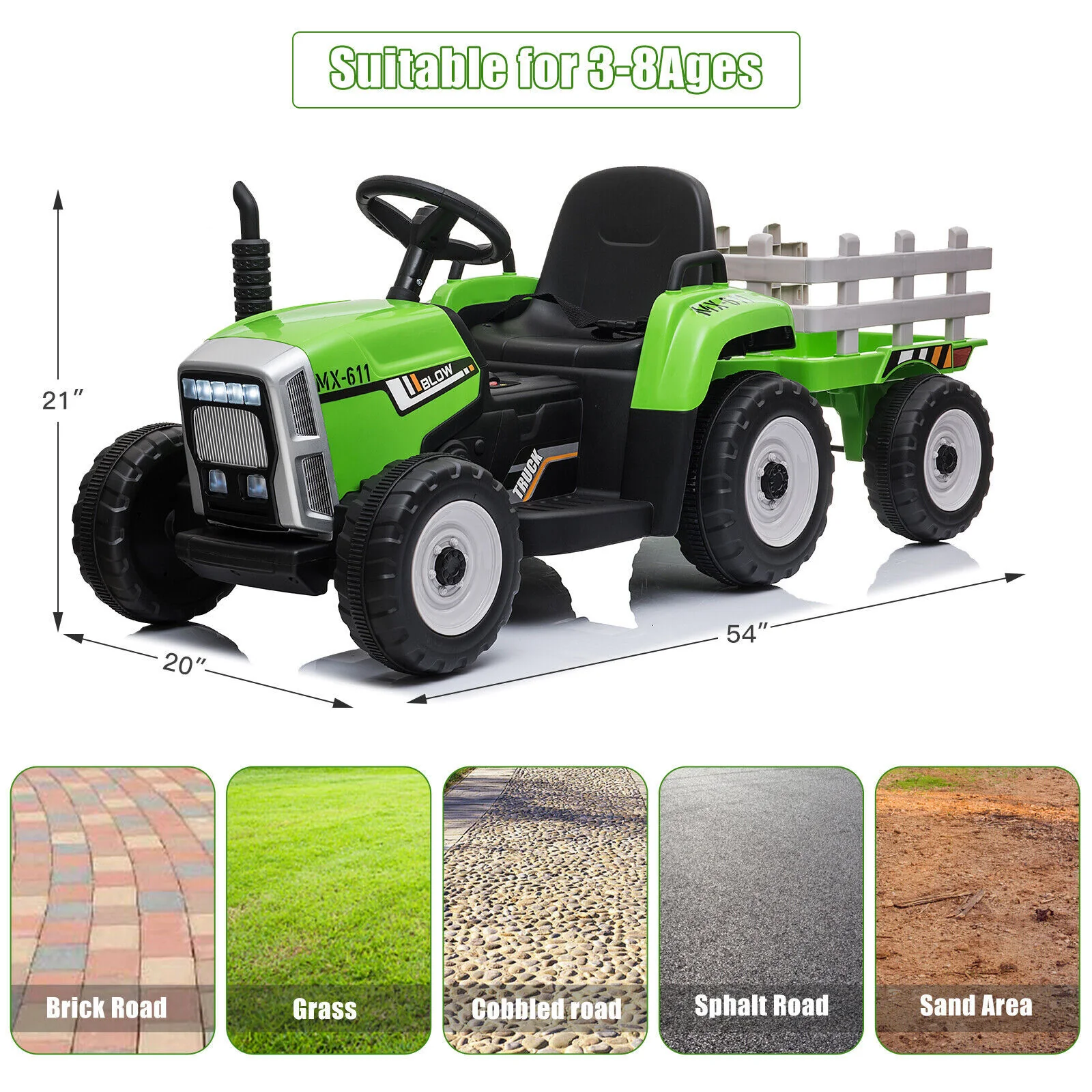 12V Electric Kids Ride-On Tractor with Detachable Trailer and Remote Control - Image 12