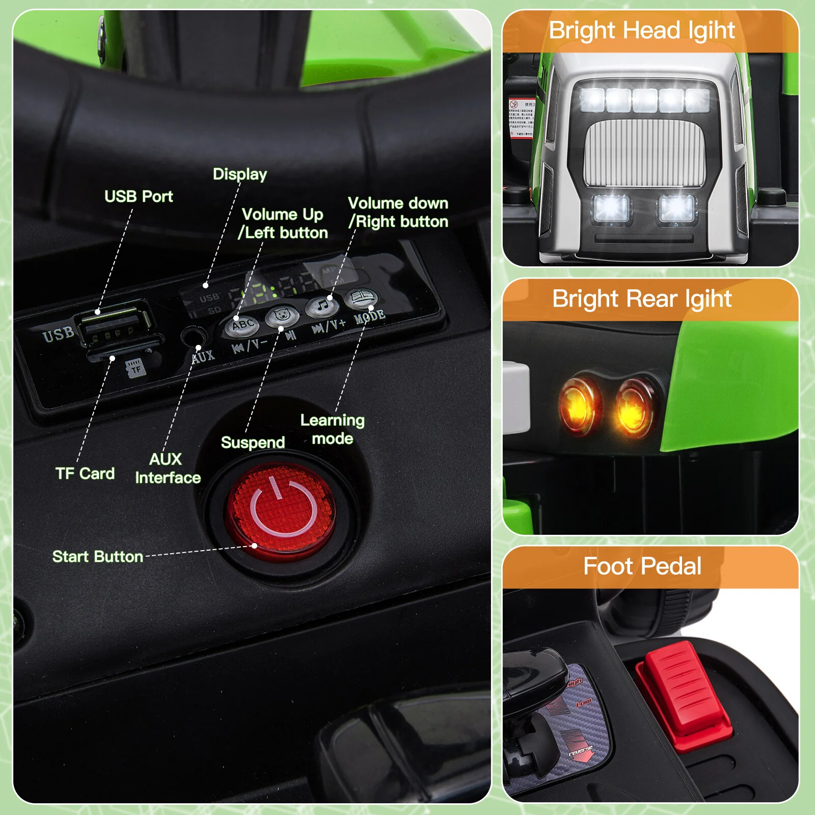 12V Battery-Powered Kids Electric Ride-On Tractor with Trailer and Remote Control - Image 12